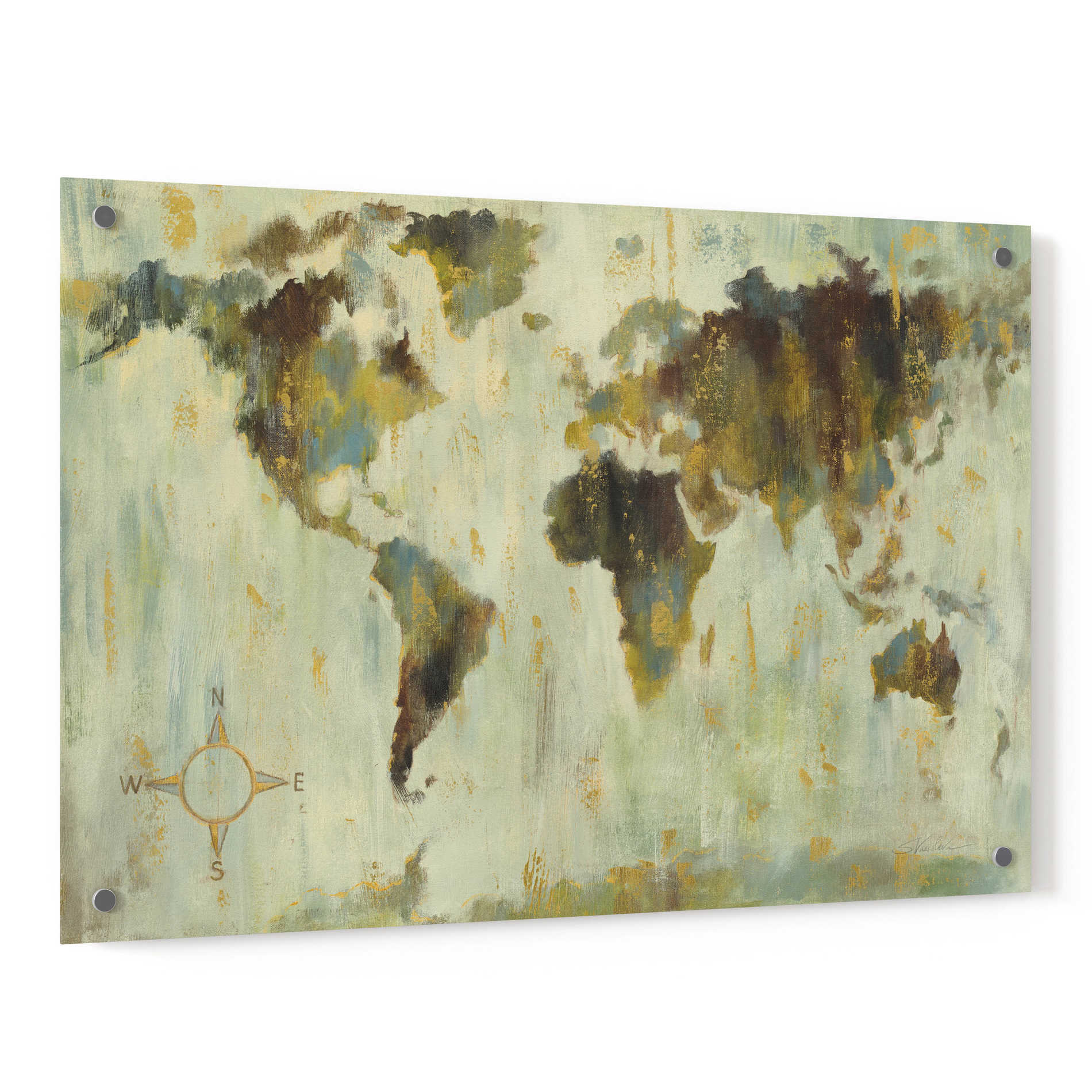 Epic Art 'Bronze World Map' by Silvia Vassileva, Acrylic Glass Wall Art,36x24