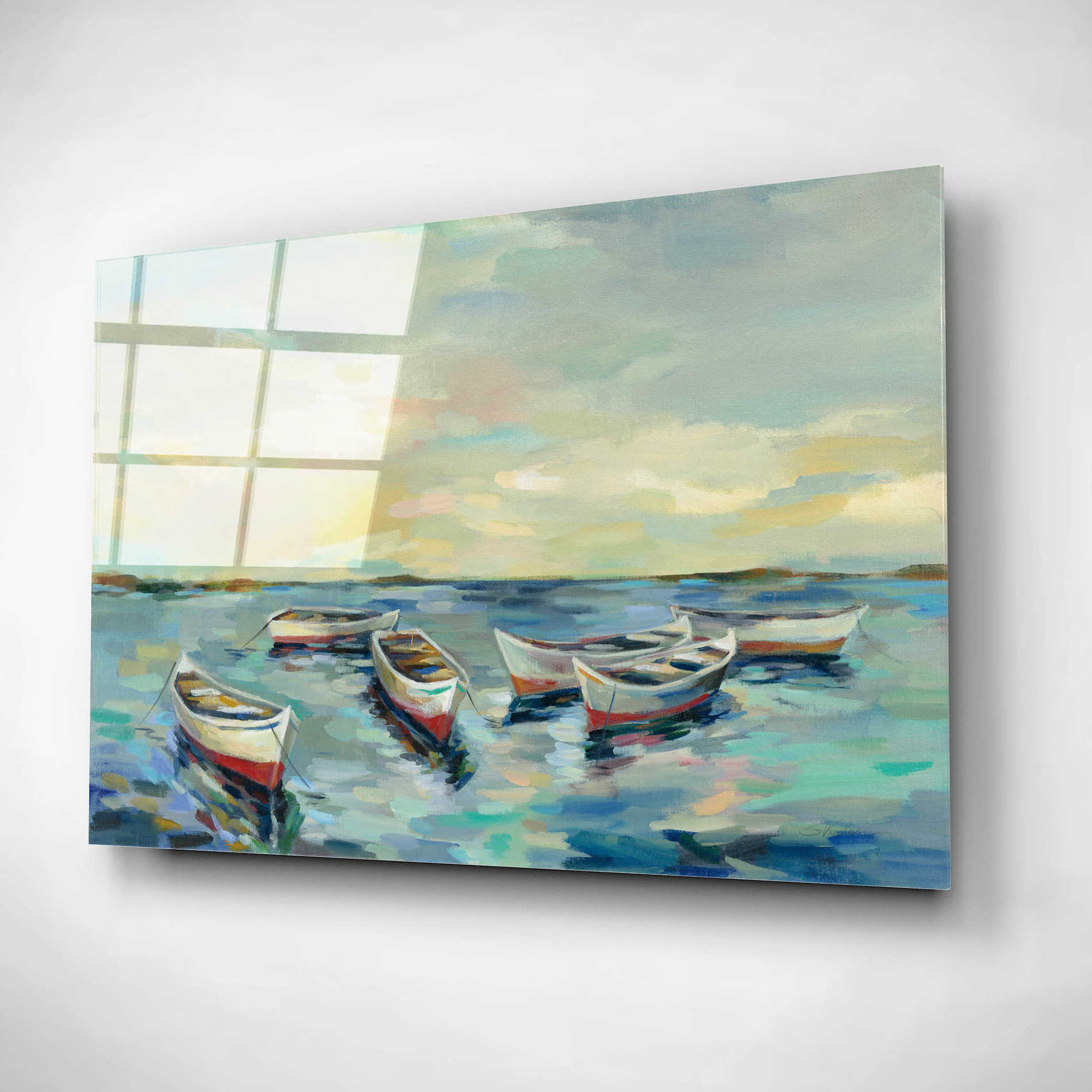 Epic Art 'Coastal View of Boats' by Silvia Vassileva, Acrylic Glass Wall Art,16x12