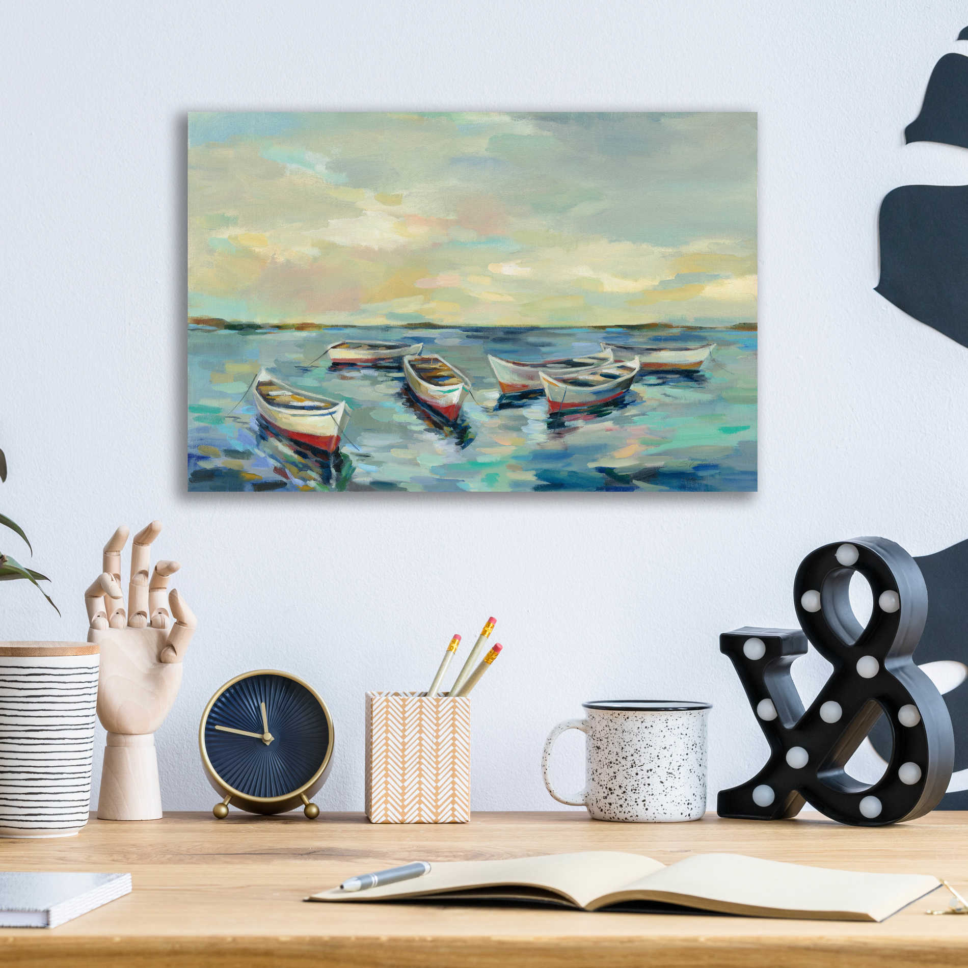 Epic Art 'Coastal View of Boats' by Silvia Vassileva, Acrylic Glass Wall Art,16x12