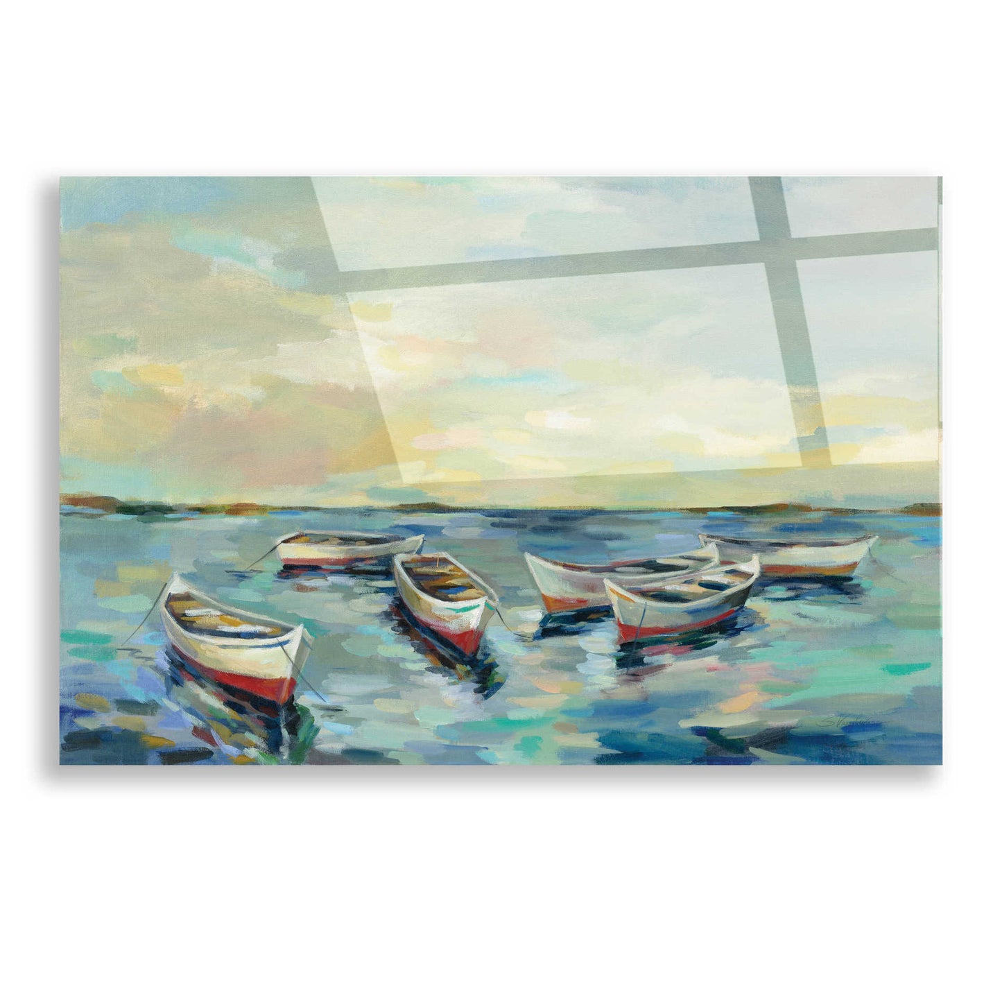 Epic Art 'Coastal View of Boats' by Silvia Vassileva, Acrylic Glass Wall Art,16x12