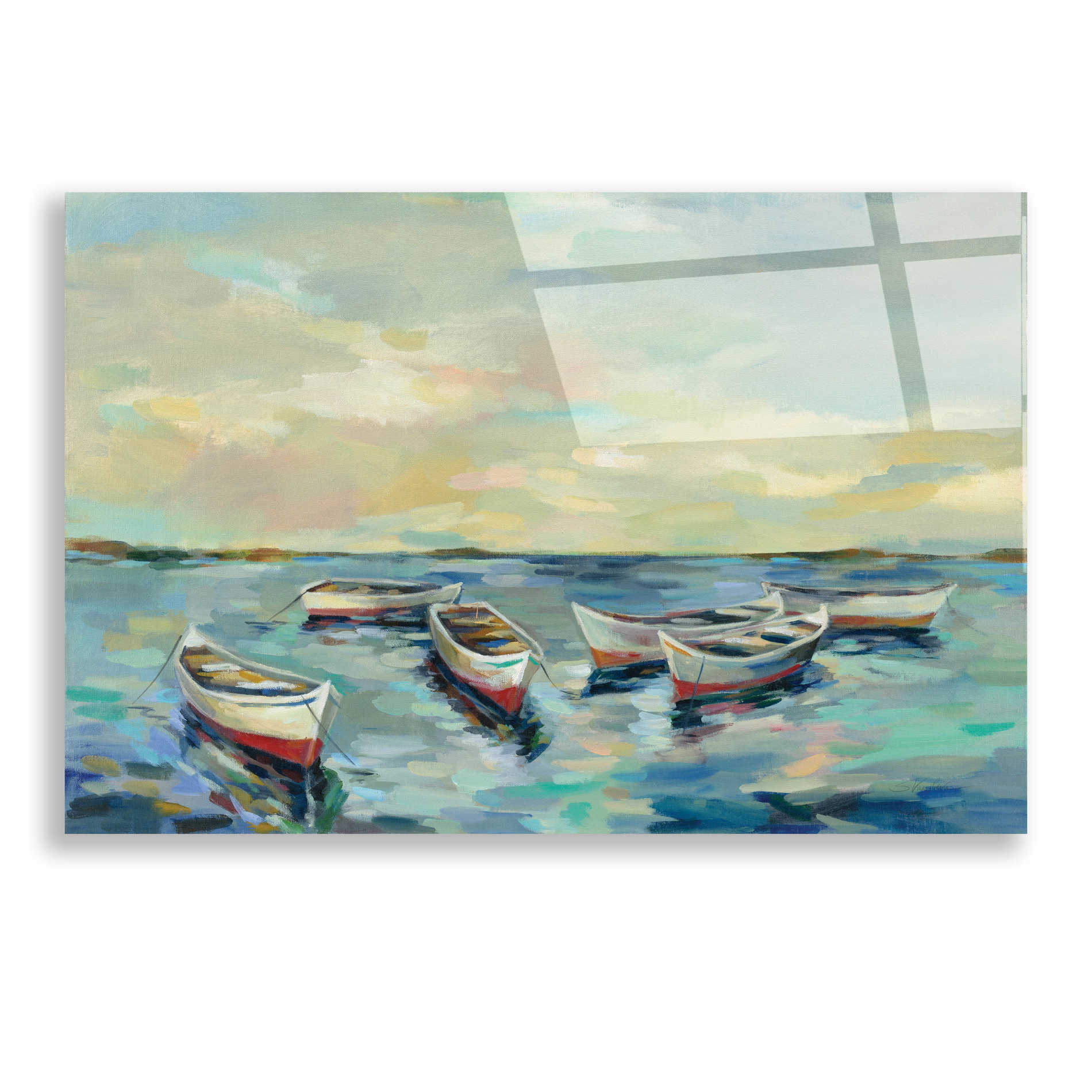 Epic Art 'Coastal View of Boats' by Silvia Vassileva, Acrylic Glass Wall Art,24x16