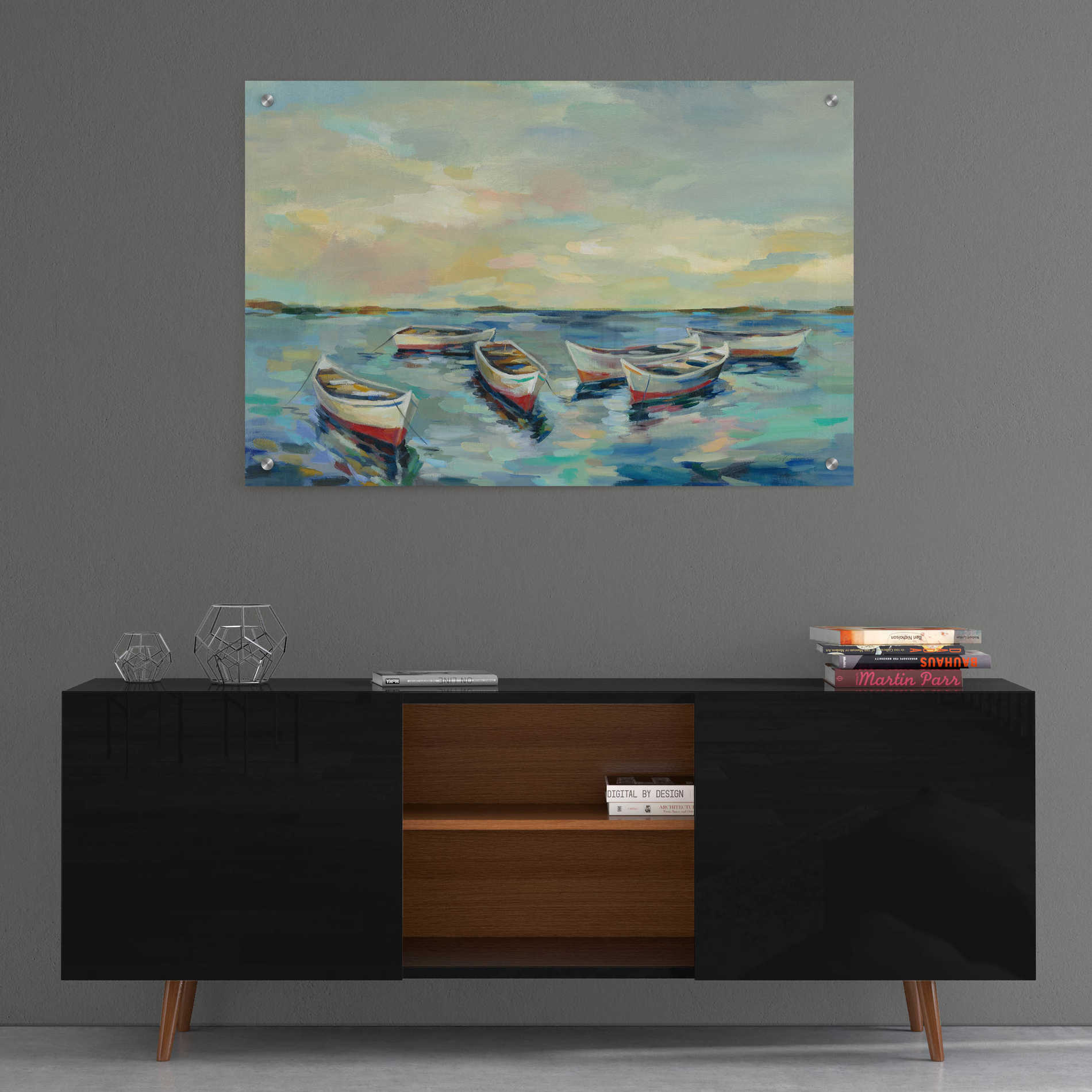 Epic Art 'Coastal View of Boats' by Silvia Vassileva, Acrylic Glass Wall Art,36x24