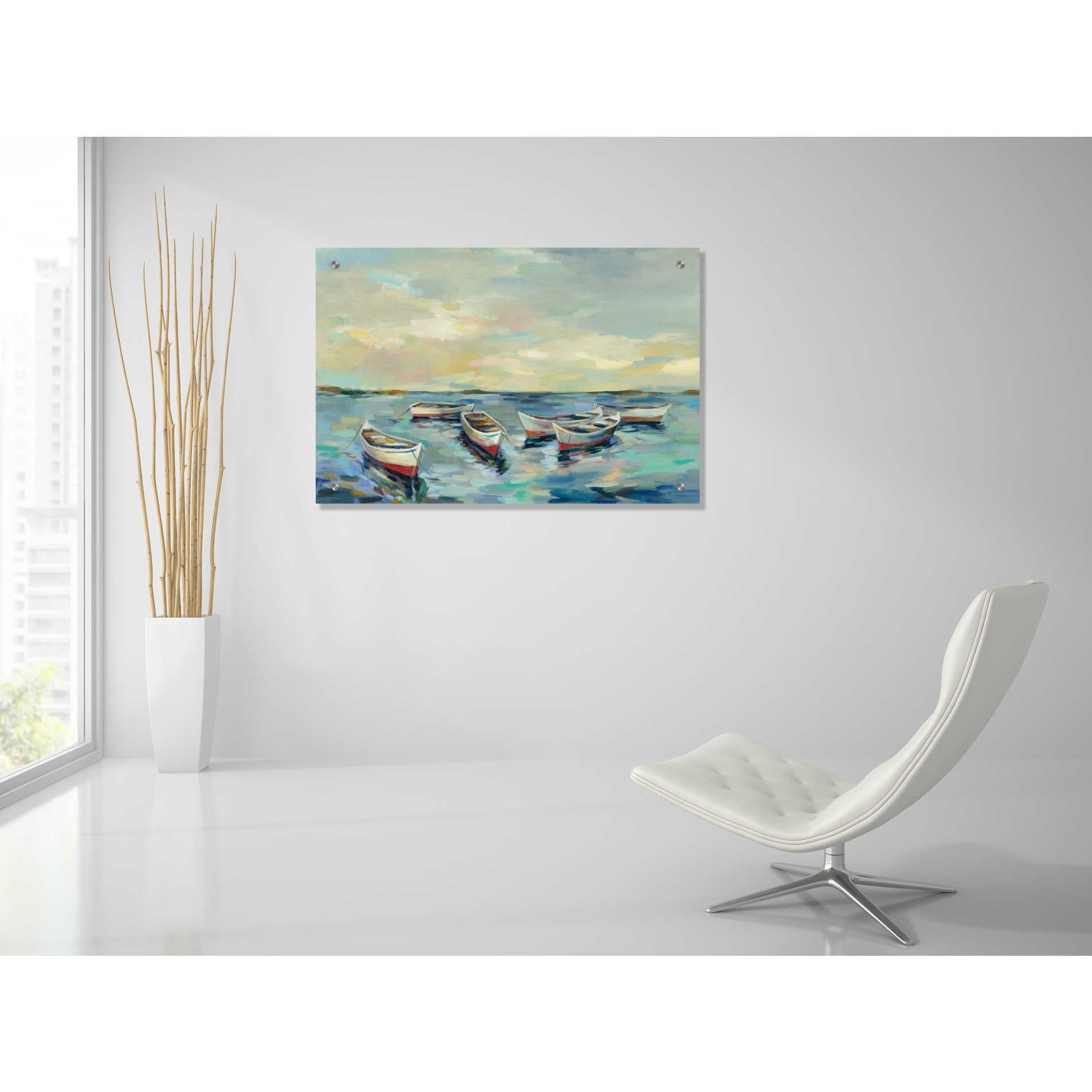 Epic Art 'Coastal View of Boats' by Silvia Vassileva, Acrylic Glass Wall Art,36x24