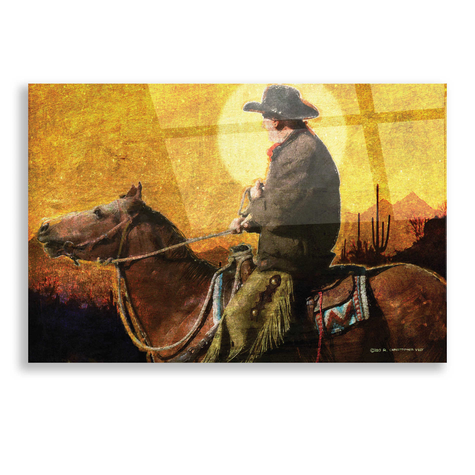 Epic Art 'Rough Trail Cowboy' by Chris Vest, Acrylic Glass Wall Art,16x12