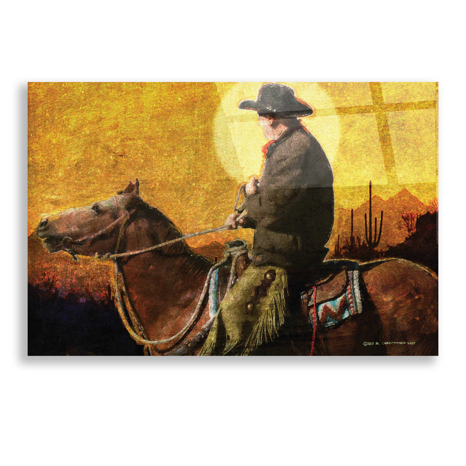 Epic Art 'Rough Trail Cowboy' by Chris Vest, Acrylic Glass Wall Art,24x16