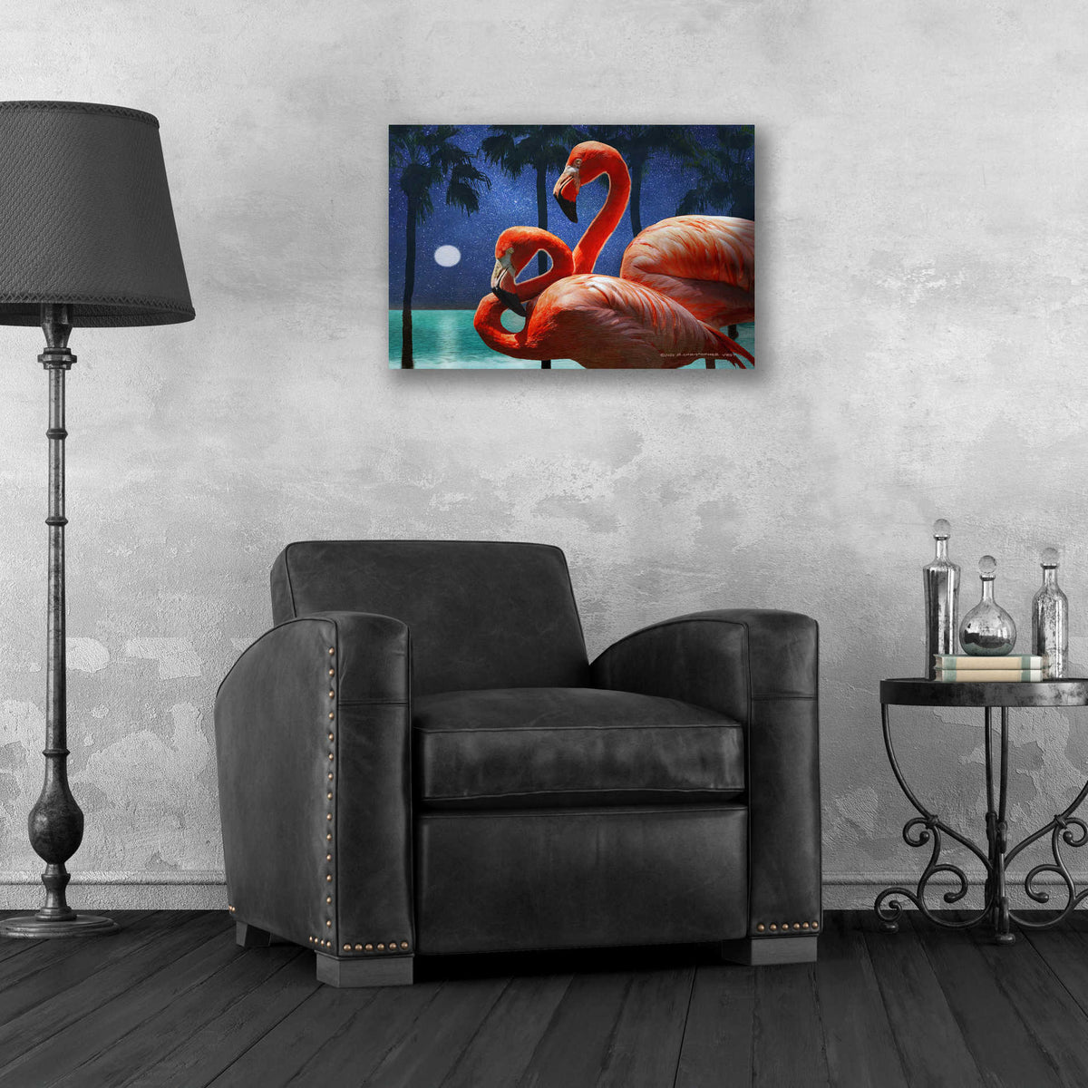 Epic Art 'Moonlight Flamingos' by Chris Vest, Acrylic Glass Wall Art,24x16