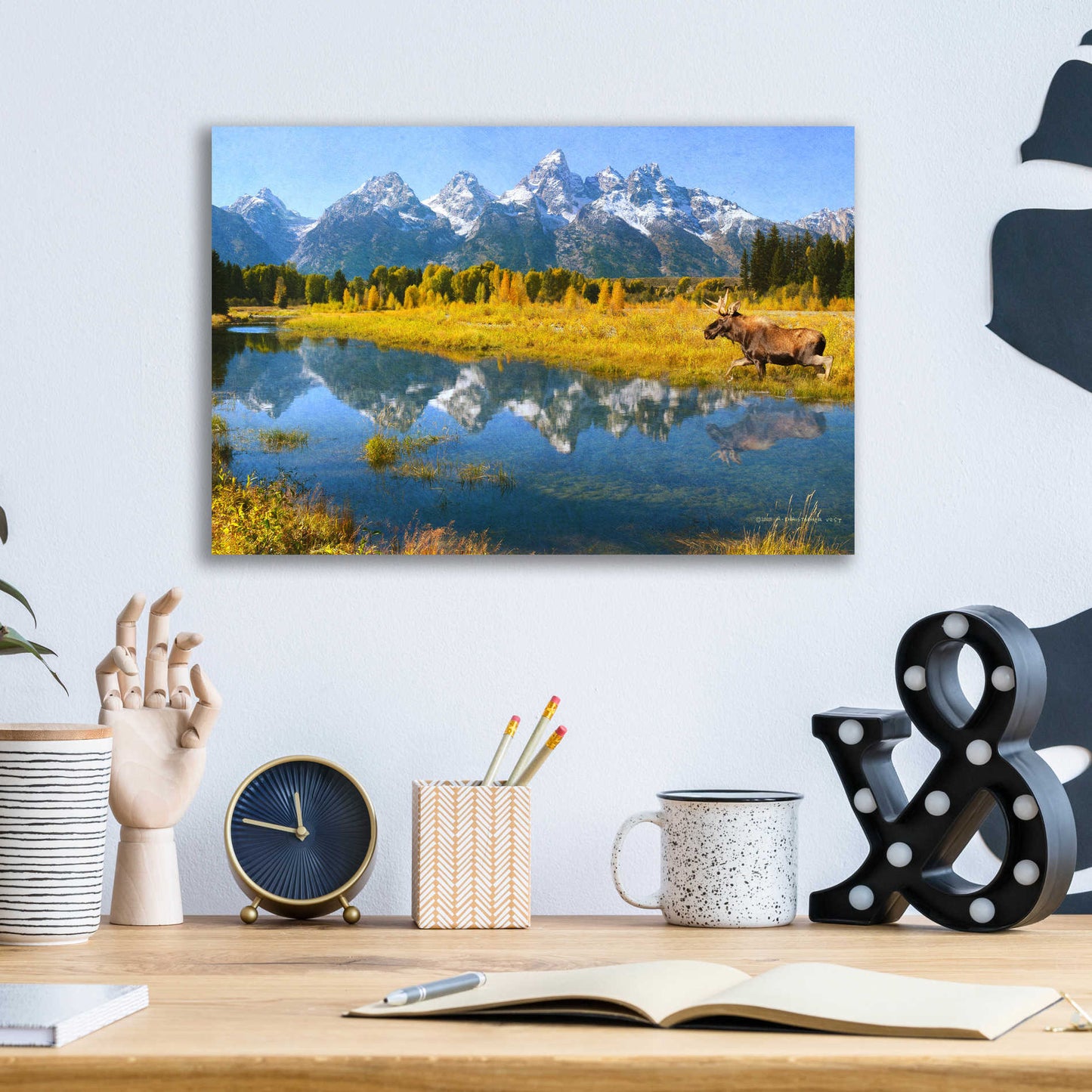 Epic Art 'Grand Teton Reflections Moose' by Chris Vest, Acrylic Glass Wall Art,16x12