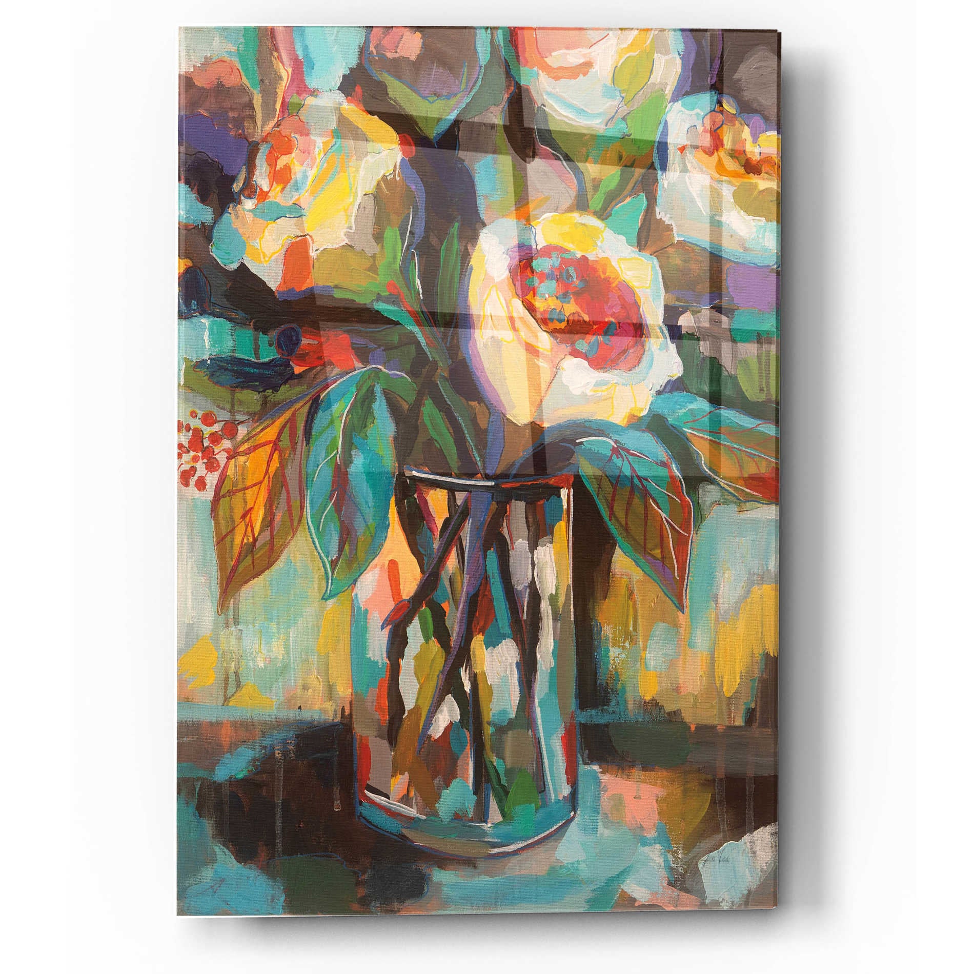 Epic Art 'Stained Glass Floral' by Jeanette Vertentes, Acrylic Glass Wall Art