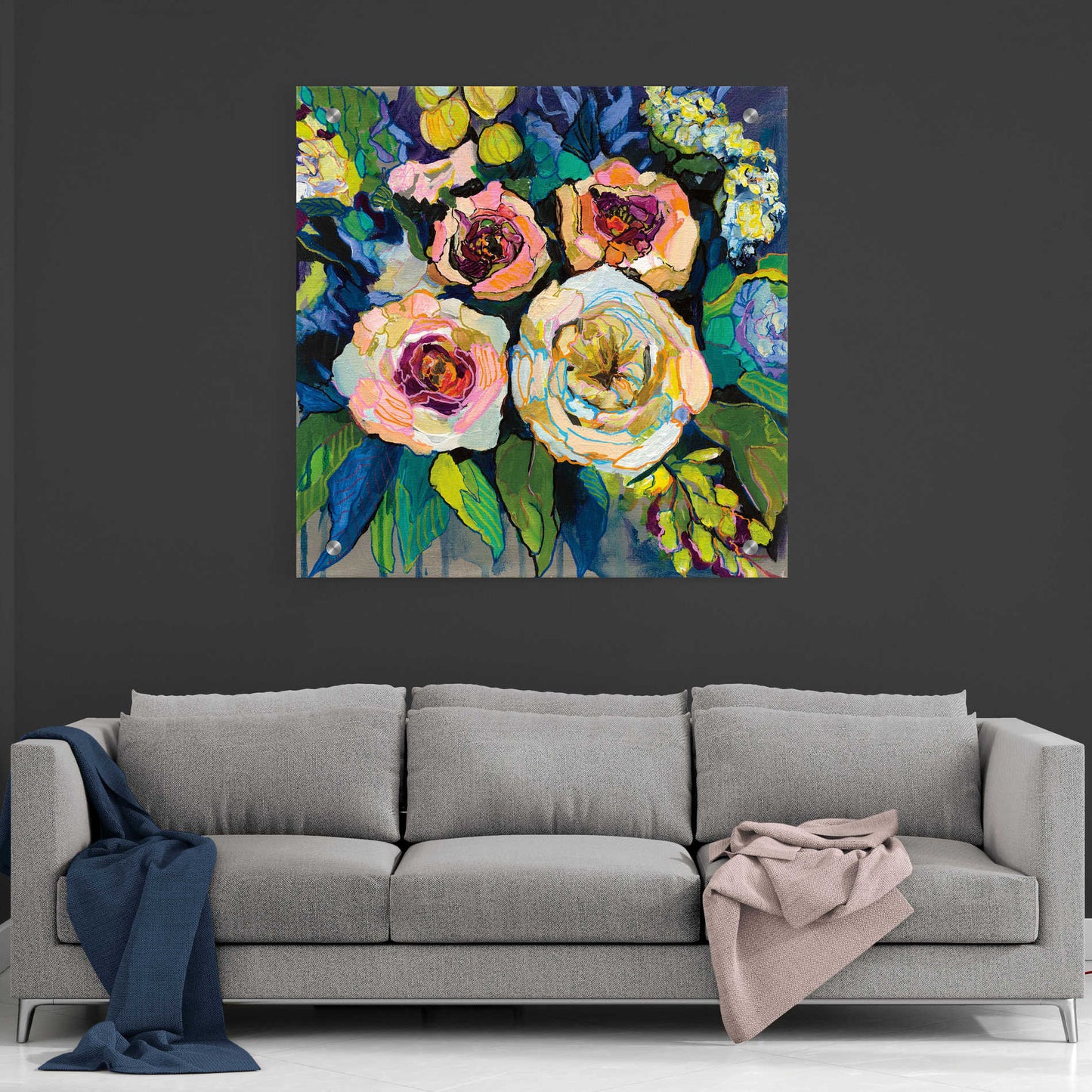 Epic Art 'Peony Garden' by Jeanette Vertentes, Acrylic Glass Wall Art,36x36