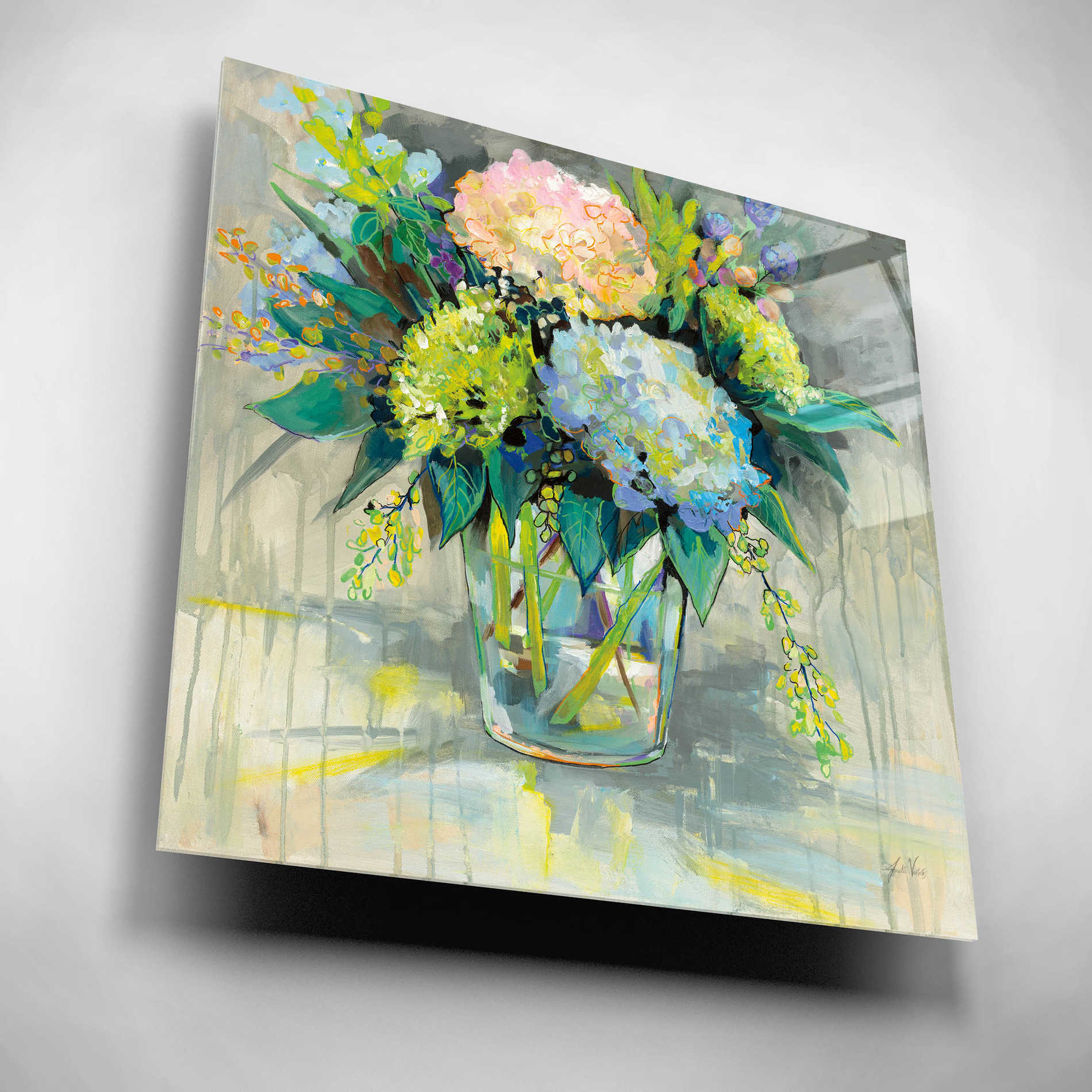 Epic Art 'Hydrangeas from the Garden' by Jeanette Vertentes, Acrylic Glass Wall Art,12x12