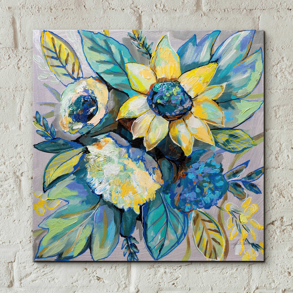 Epic Art 'Sage and Sunflowers I' by Jeanette Vertentes, Acrylic Glass Wall Art,12x12