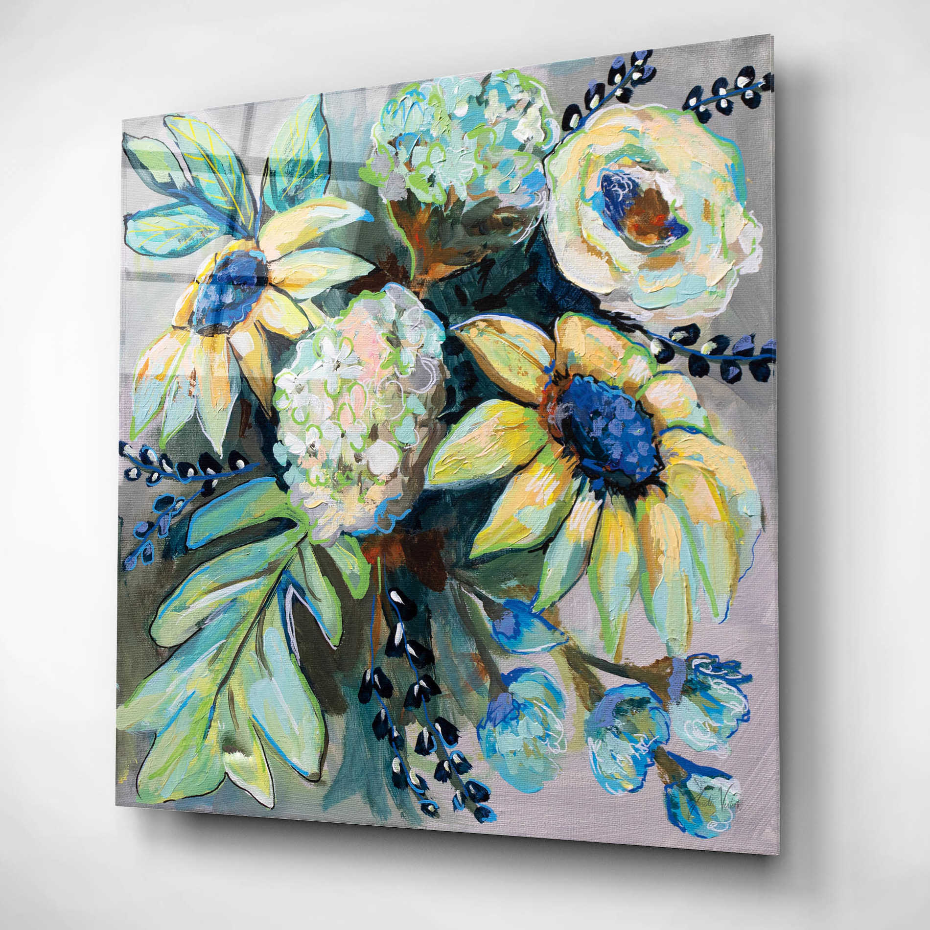 Epic Art 'Sage and Sunflowers II' by Jeanette Vertentes, Acrylic Glass Wall Art,12x12