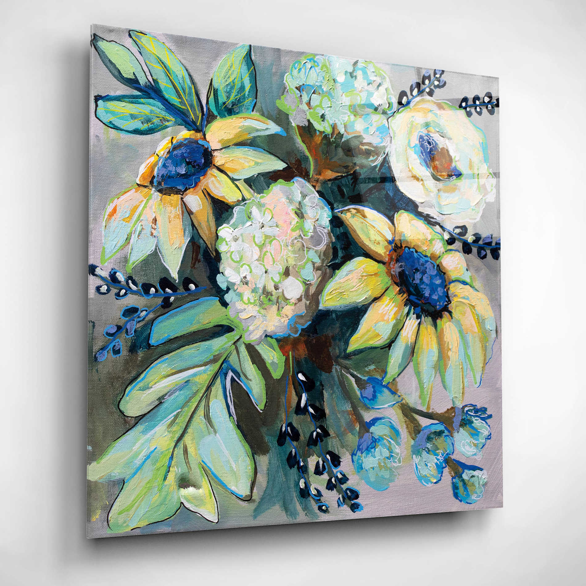 Epic Art 'Sage and Sunflowers II' by Jeanette Vertentes, Acrylic Glass Wall Art,12x12