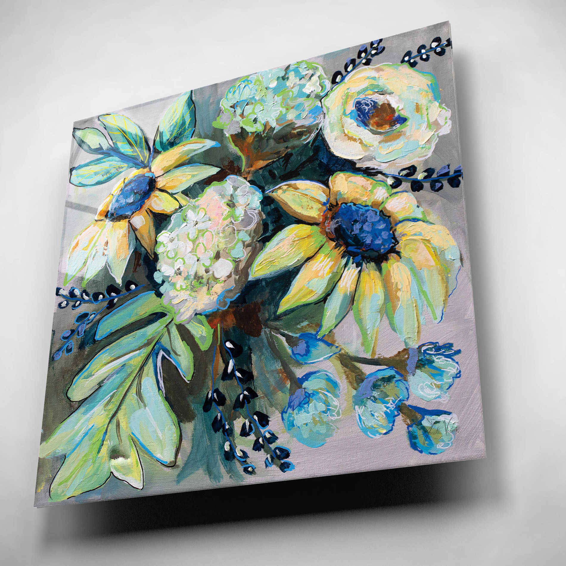 Epic Art 'Sage and Sunflowers II' by Jeanette Vertentes, Acrylic Glass Wall Art,12x12