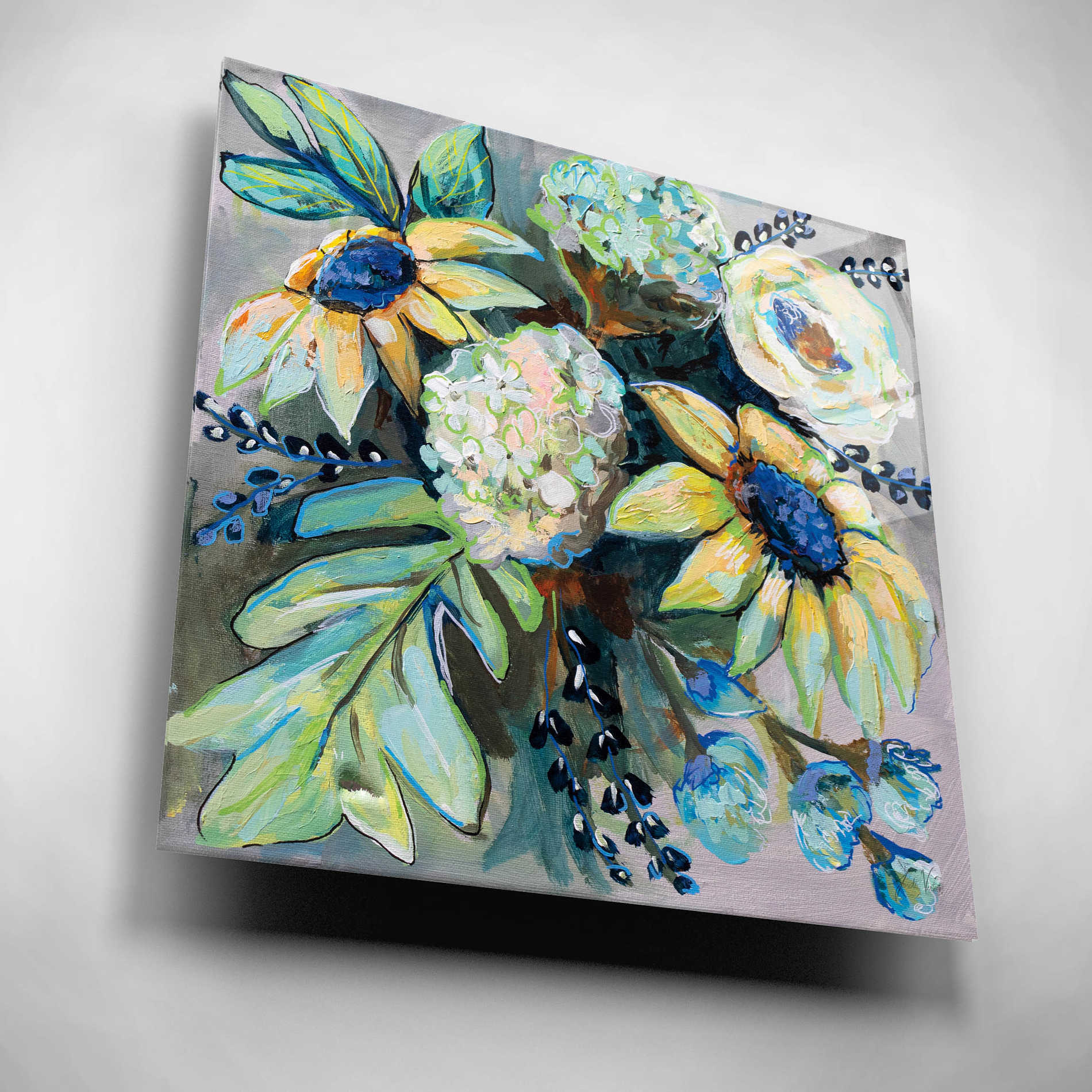 Epic Art 'Sage and Sunflowers II' by Jeanette Vertentes, Acrylic Glass Wall Art,12x12