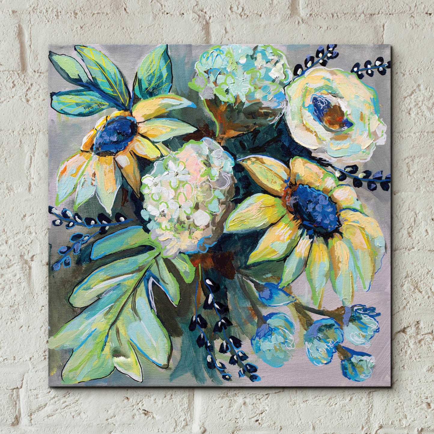 Epic Art 'Sage and Sunflowers II' by Jeanette Vertentes, Acrylic Glass Wall Art,12x12