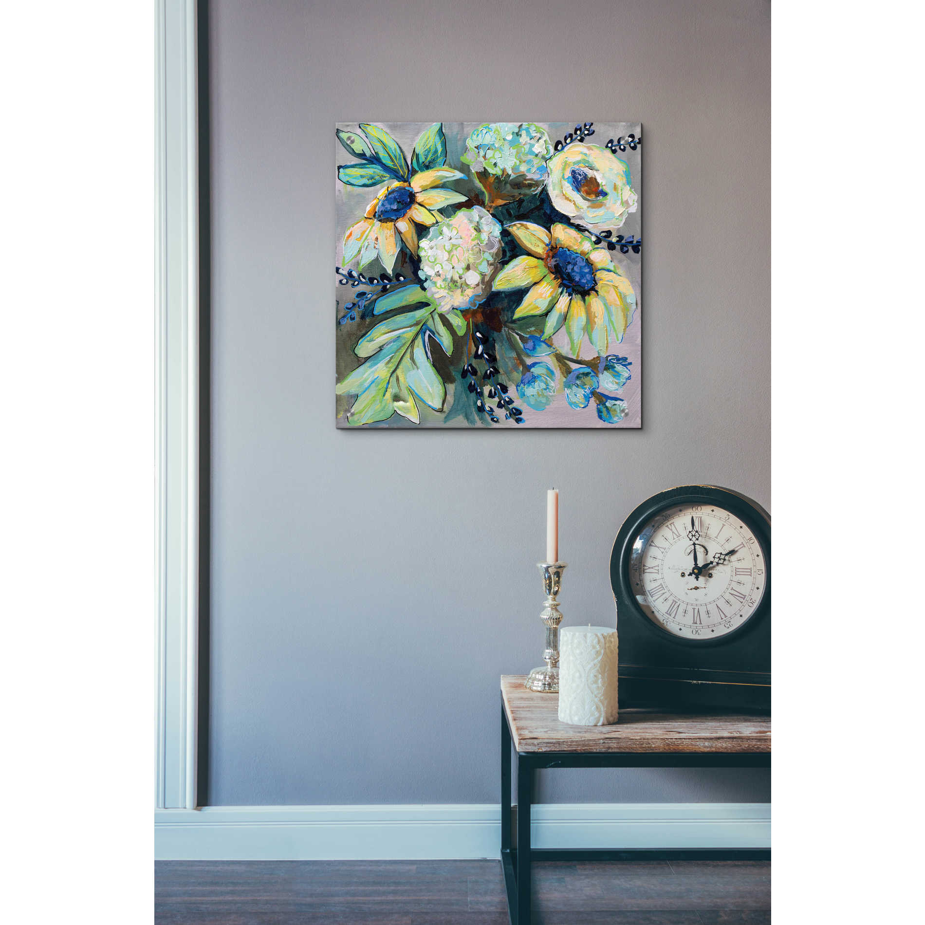 Epic Art 'Sage and Sunflowers II' by Jeanette Vertentes, Acrylic Glass Wall Art,24x24