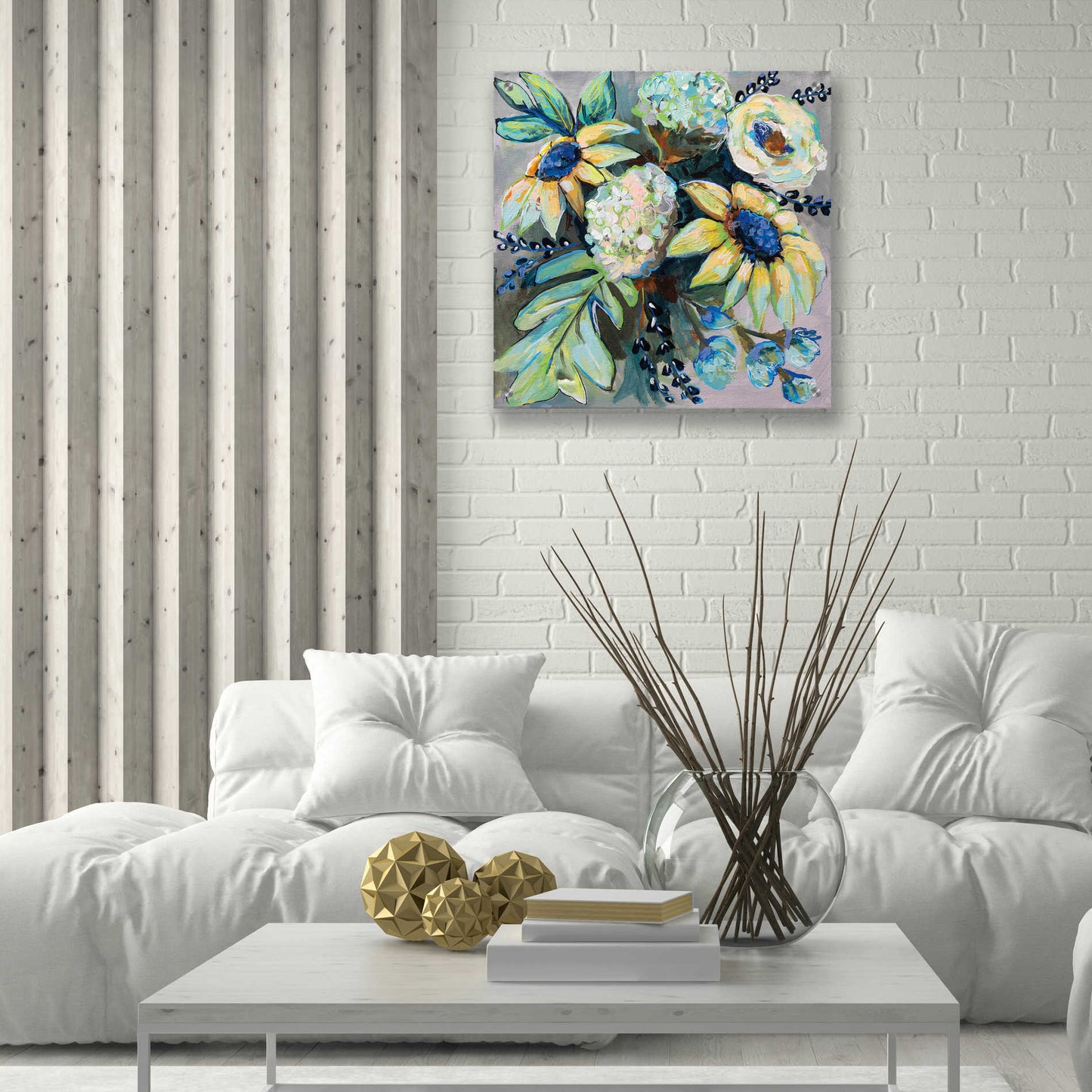 Epic Art 'Sage and Sunflowers II' by Jeanette Vertentes, Acrylic Glass Wall Art,24x24