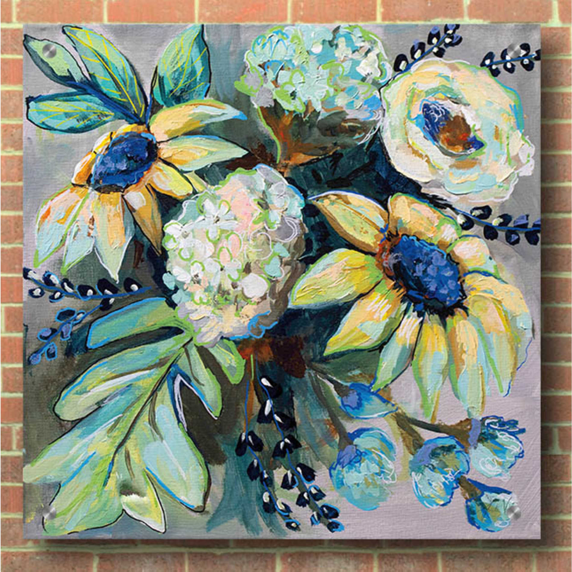 Epic Art 'Sage and Sunflowers II' by Jeanette Vertentes, Acrylic Glass Wall Art,36x36