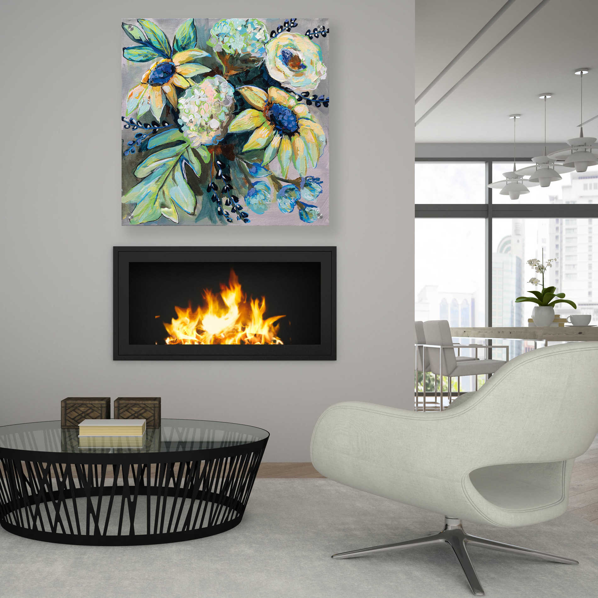 Epic Art 'Sage and Sunflowers II' by Jeanette Vertentes, Acrylic Glass Wall Art,36x36