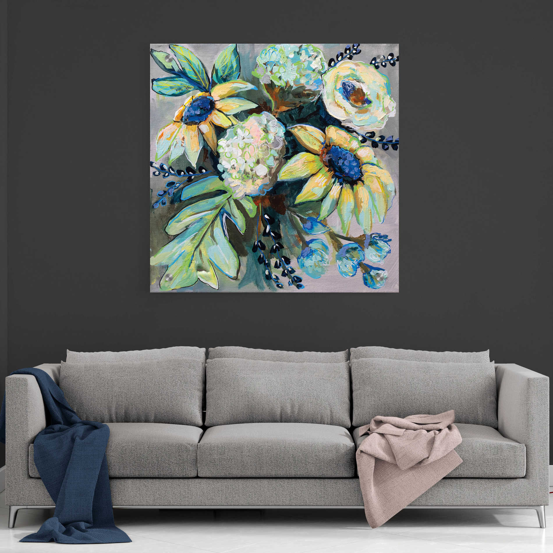 Epic Art 'Sage and Sunflowers II' by Jeanette Vertentes, Acrylic Glass Wall Art,36x36