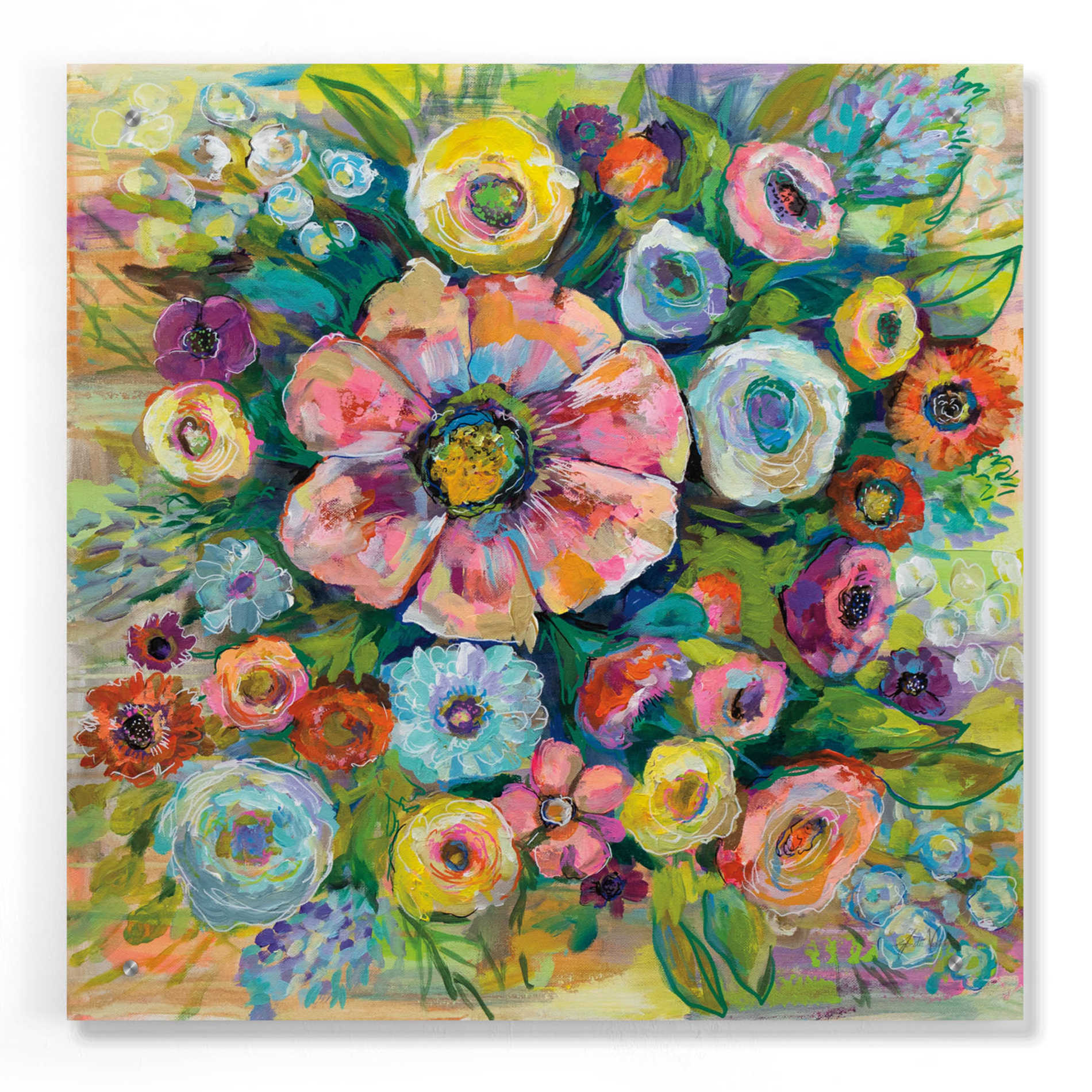 Epic Art 'Floral Fireworks' by Jeanette Vertentes, Acrylic Glass Wall Art,24x24