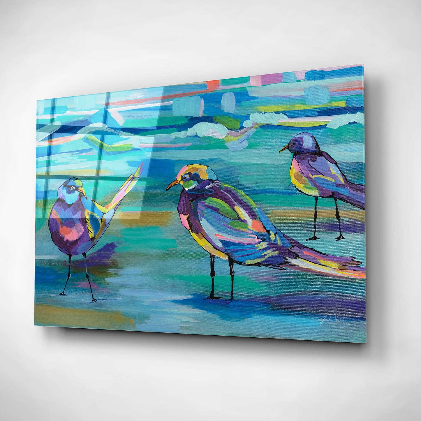 Epic Art 'Indigo Gulls' by Jeanette Vertentes, Acrylic Glass Wall Art,16x12