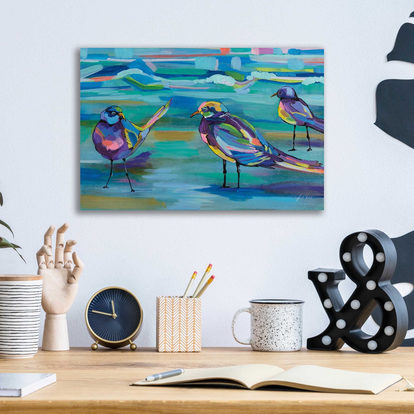 Epic Art 'Indigo Gulls' by Jeanette Vertentes, Acrylic Glass Wall Art,16x12