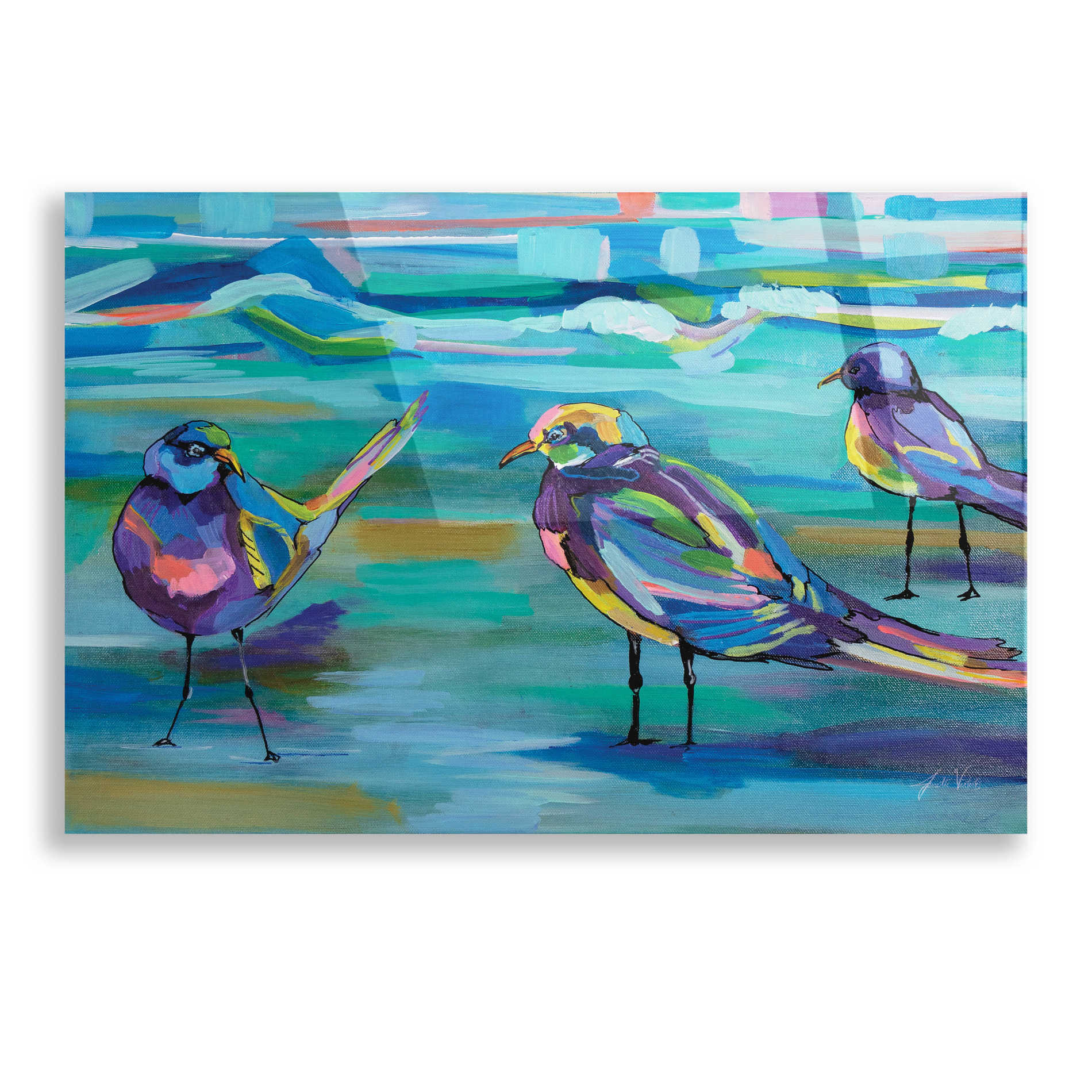 Epic Art 'Indigo Gulls' by Jeanette Vertentes, Acrylic Glass Wall Art,16x12