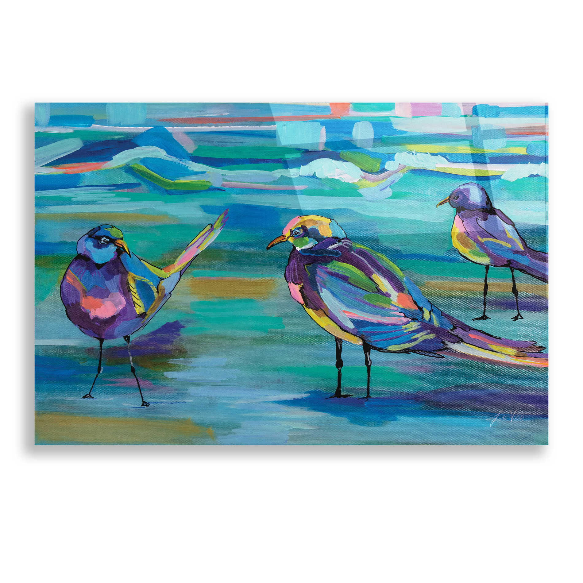 Epic Art 'Indigo Gulls' by Jeanette Vertentes, Acrylic Glass Wall Art,24x16