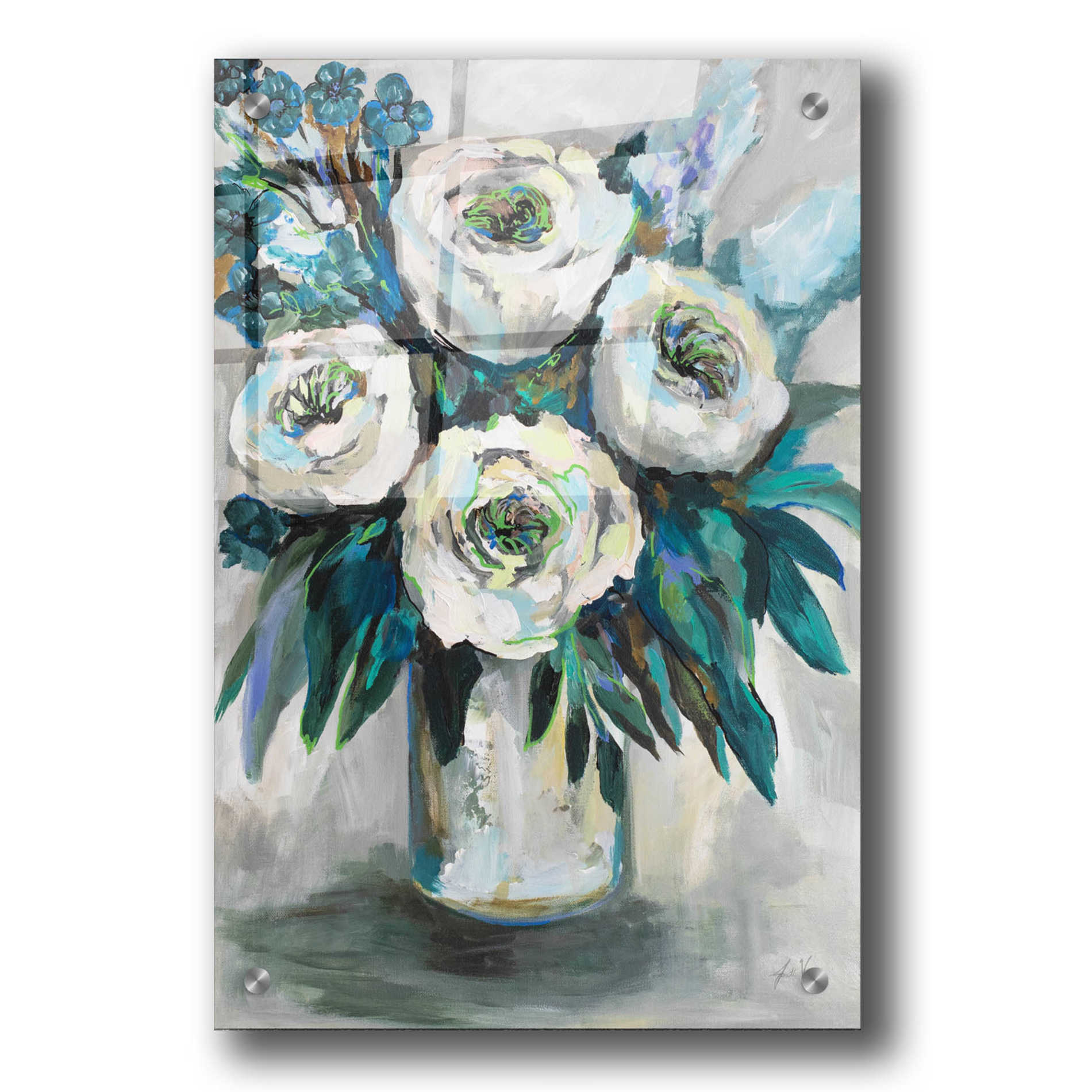 Epic Art 'White Roses Bouquet' by Jeanette Vertentes, Acrylic Glass Wall Art,24x36
