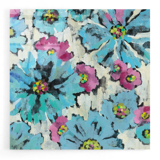 Epic Art 'Graphic Pink and Blue Floral I' by Silvia Vassileva, Acrylic Glass Wall Art