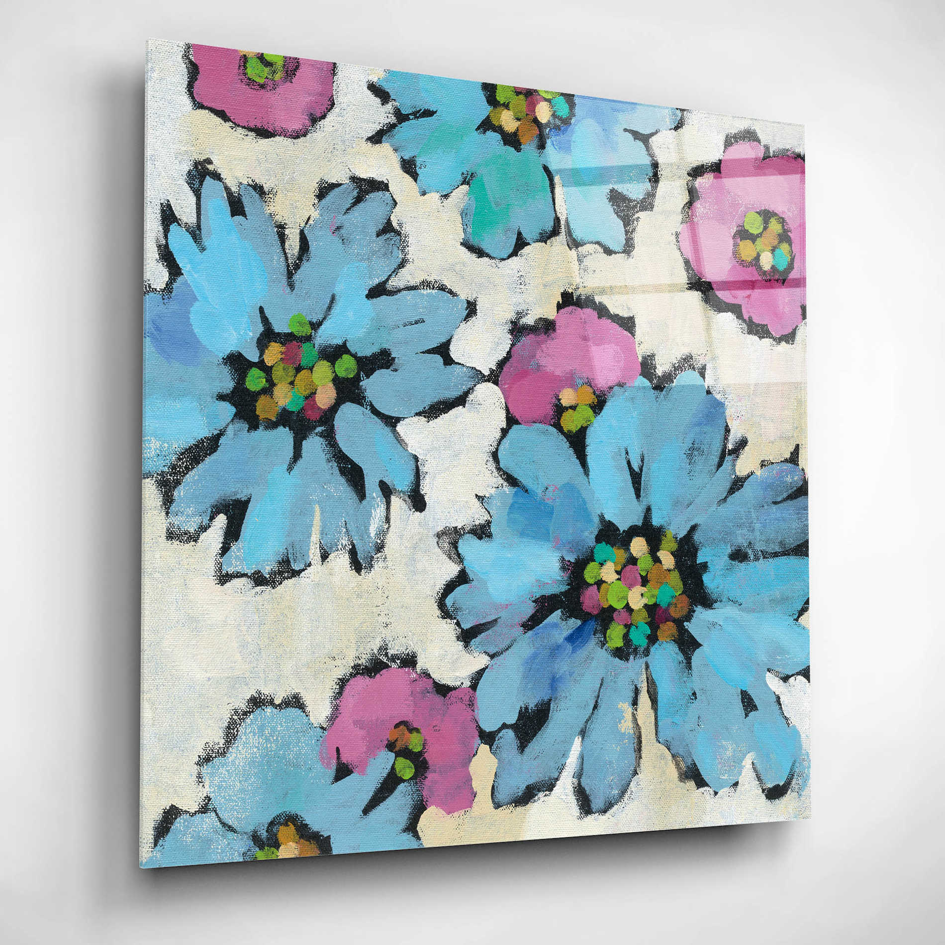 Epic Art 'Graphic Pink and Blue Floral II' by Silvia Vassileva, Acrylic Glass Wall Art,12x12
