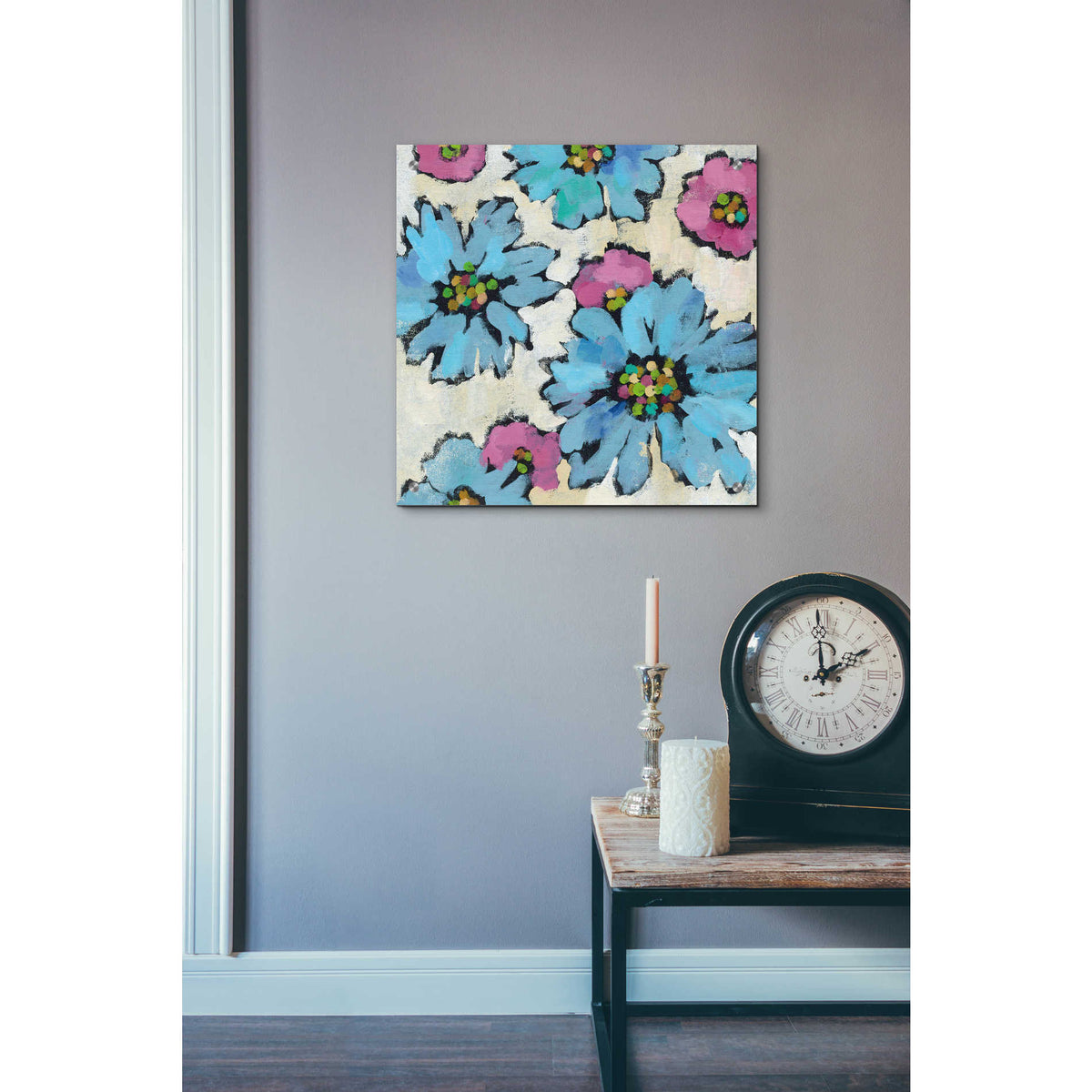 Epic Art 'Graphic Pink and Blue Floral II' by Silvia Vassileva, Acrylic Glass Wall Art,24x24