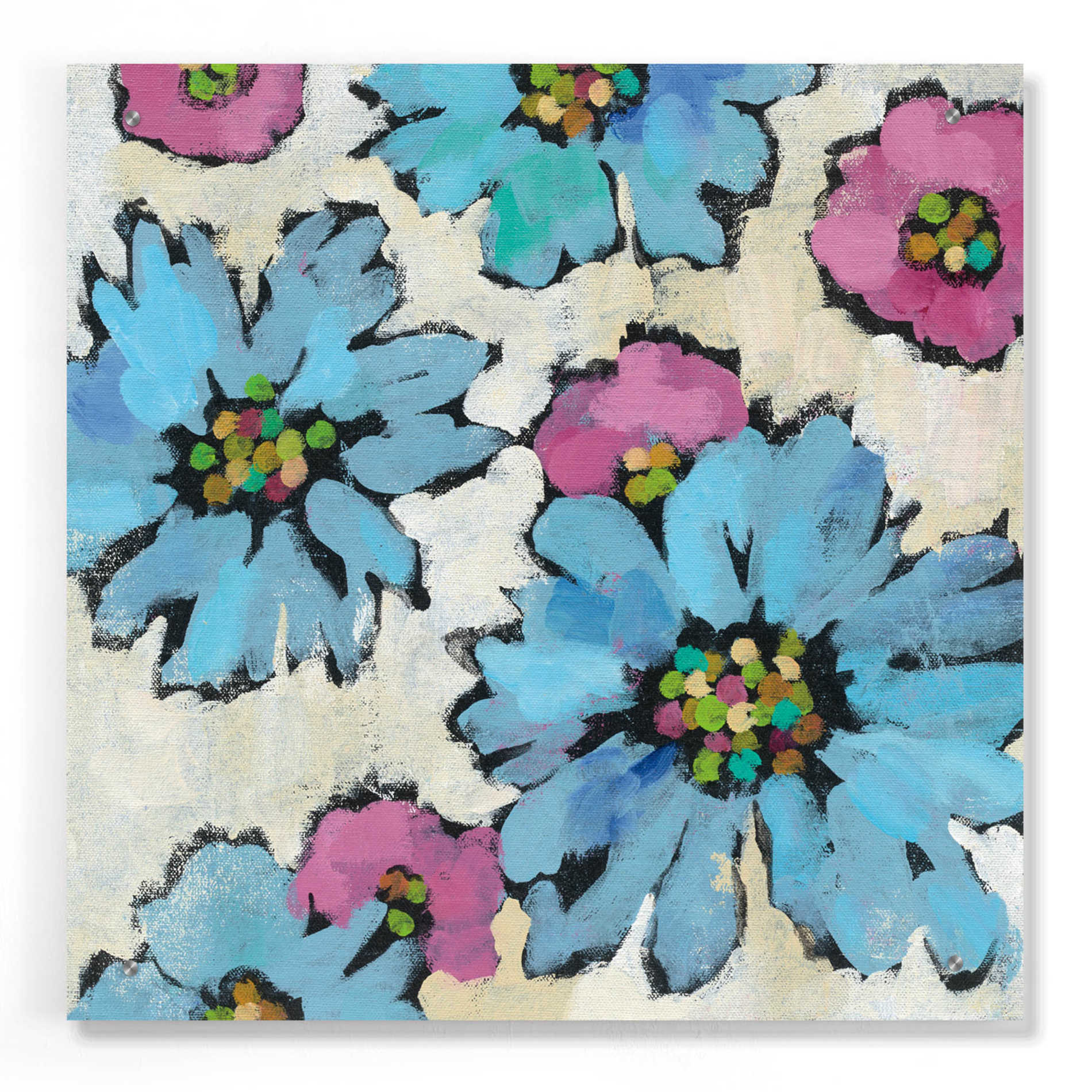 Epic Art 'Graphic Pink and Blue Floral II' by Silvia Vassileva, Acrylic Glass Wall Art,24x24