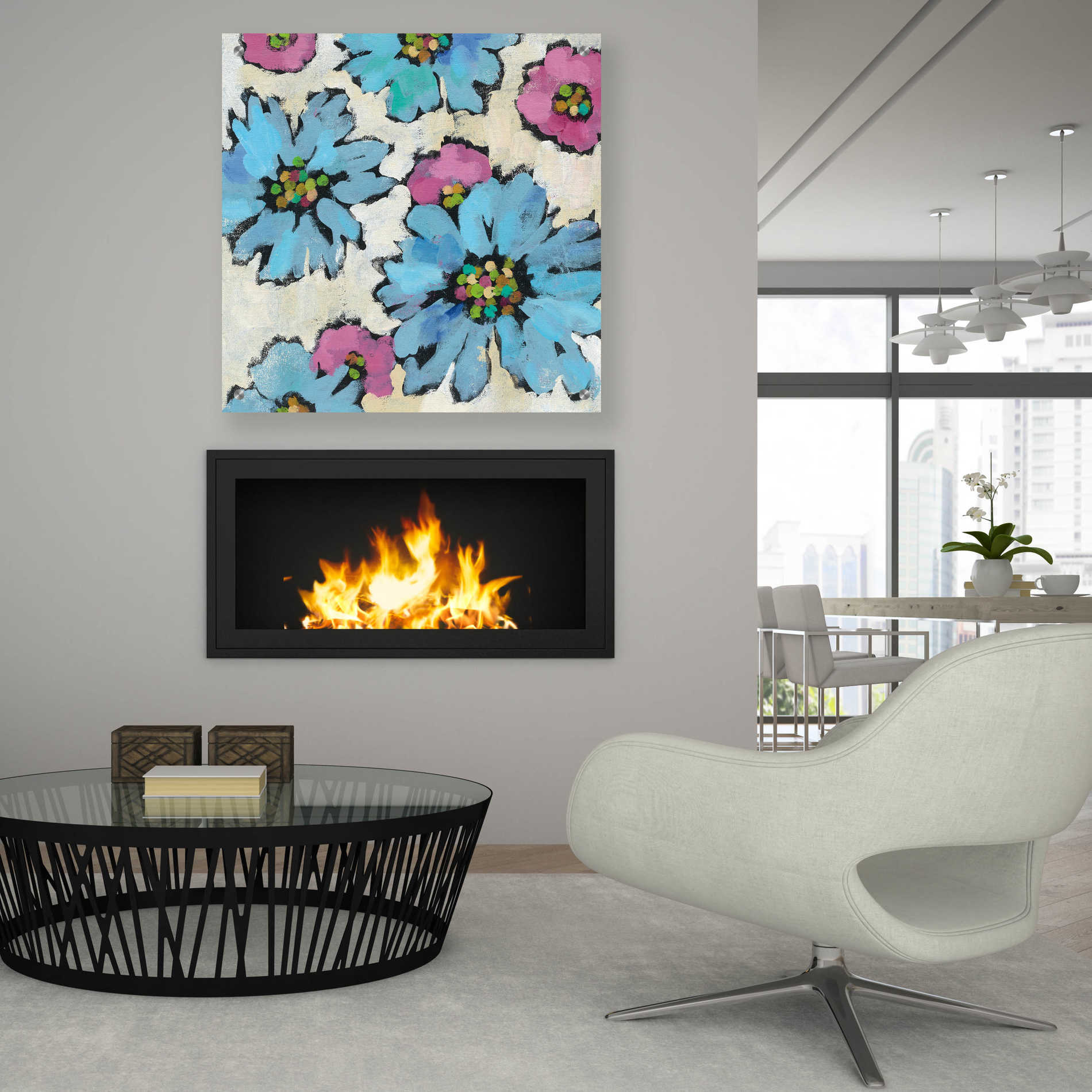 Epic Art 'Graphic Pink and Blue Floral II' by Silvia Vassileva, Acrylic Glass Wall Art,36x36