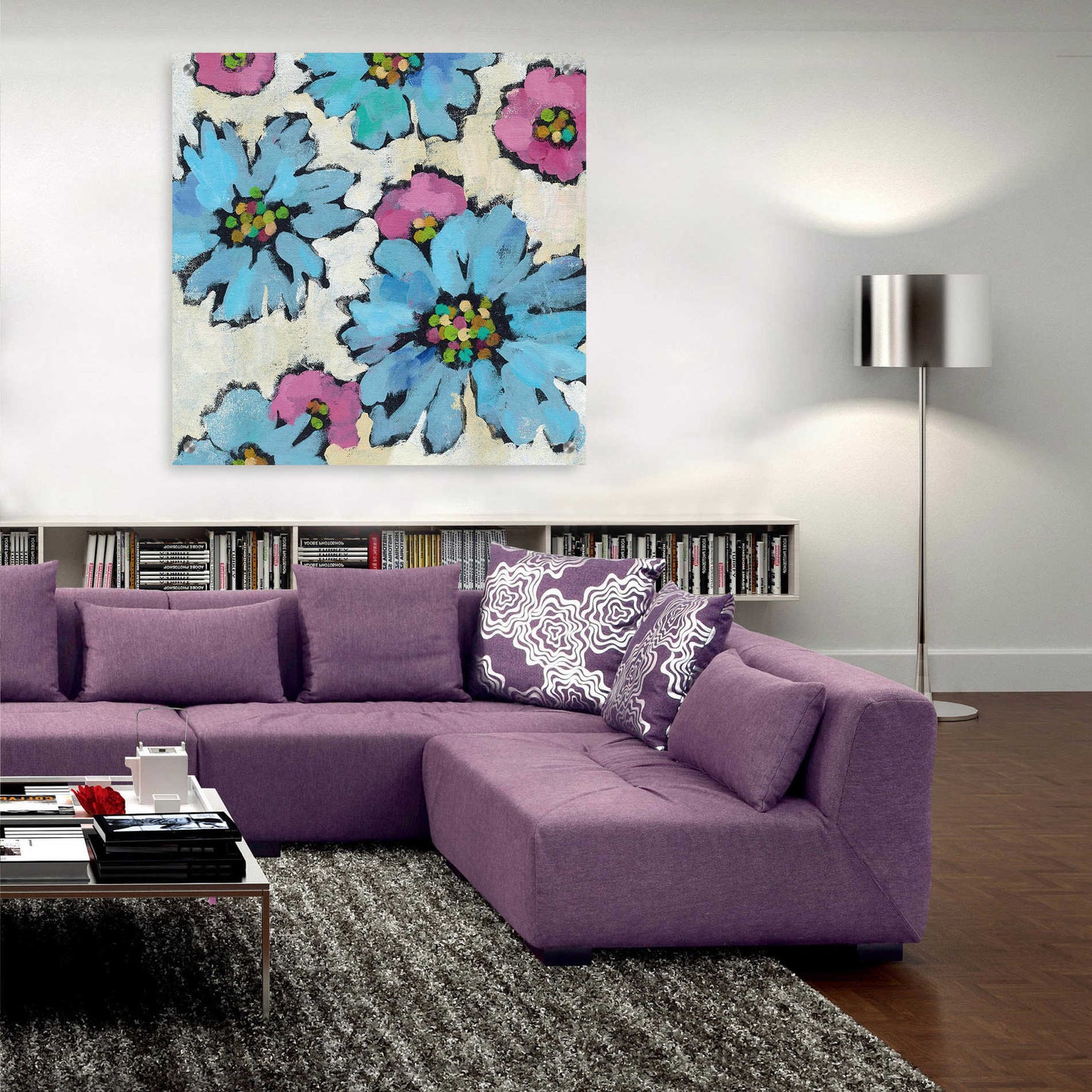 Epic Art 'Graphic Pink and Blue Floral II' by Silvia Vassileva, Acrylic Glass Wall Art,36x36