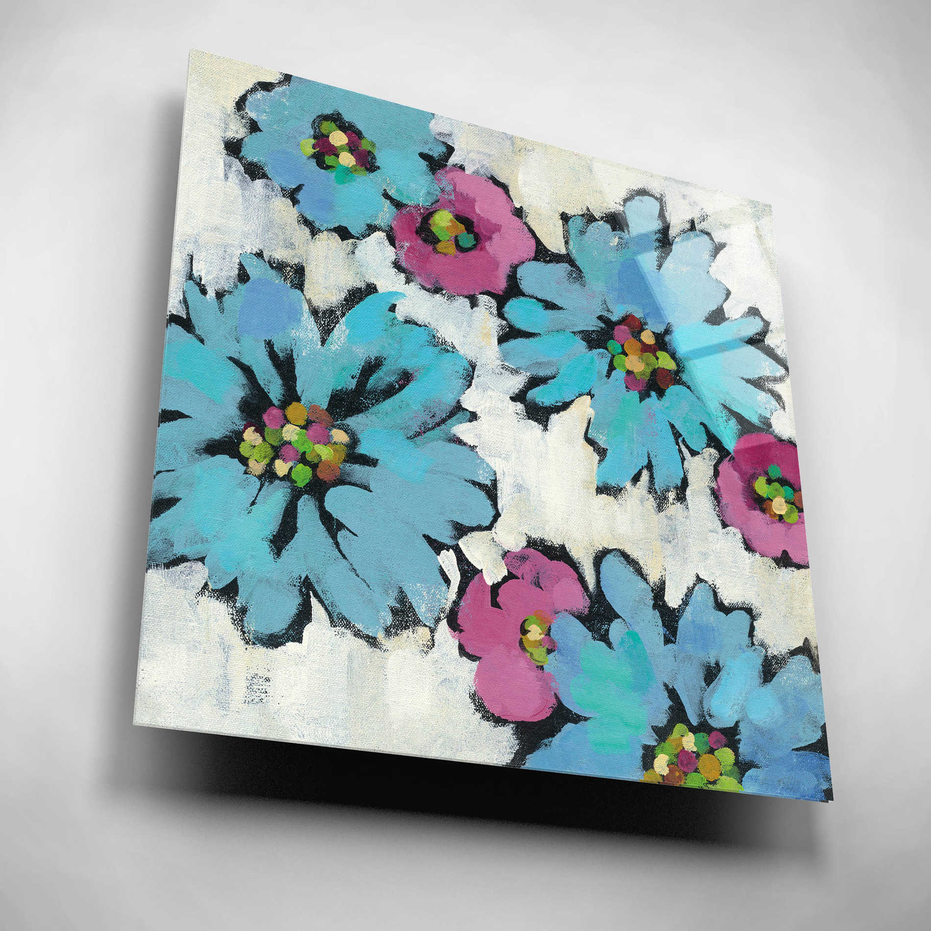 Epic Art 'Graphic Pink and Blue Floral III' by Silvia Vassileva, Acrylic Glass Wall Art,12x12