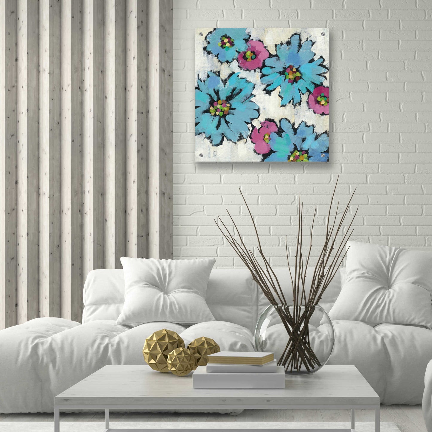 Epic Art 'Graphic Pink and Blue Floral III' by Silvia Vassileva, Acrylic Glass Wall Art,24x24