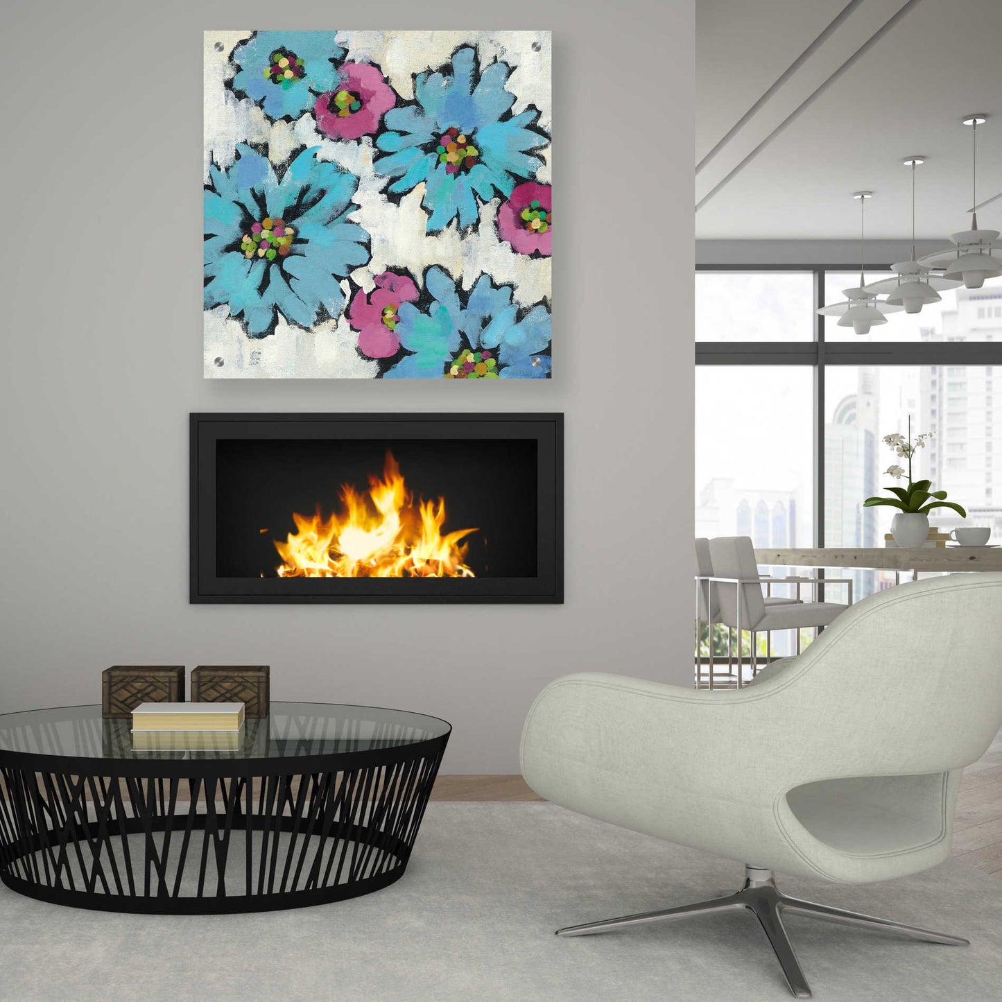 Epic Art 'Graphic Pink and Blue Floral III' by Silvia Vassileva, Acrylic Glass Wall Art,36x36