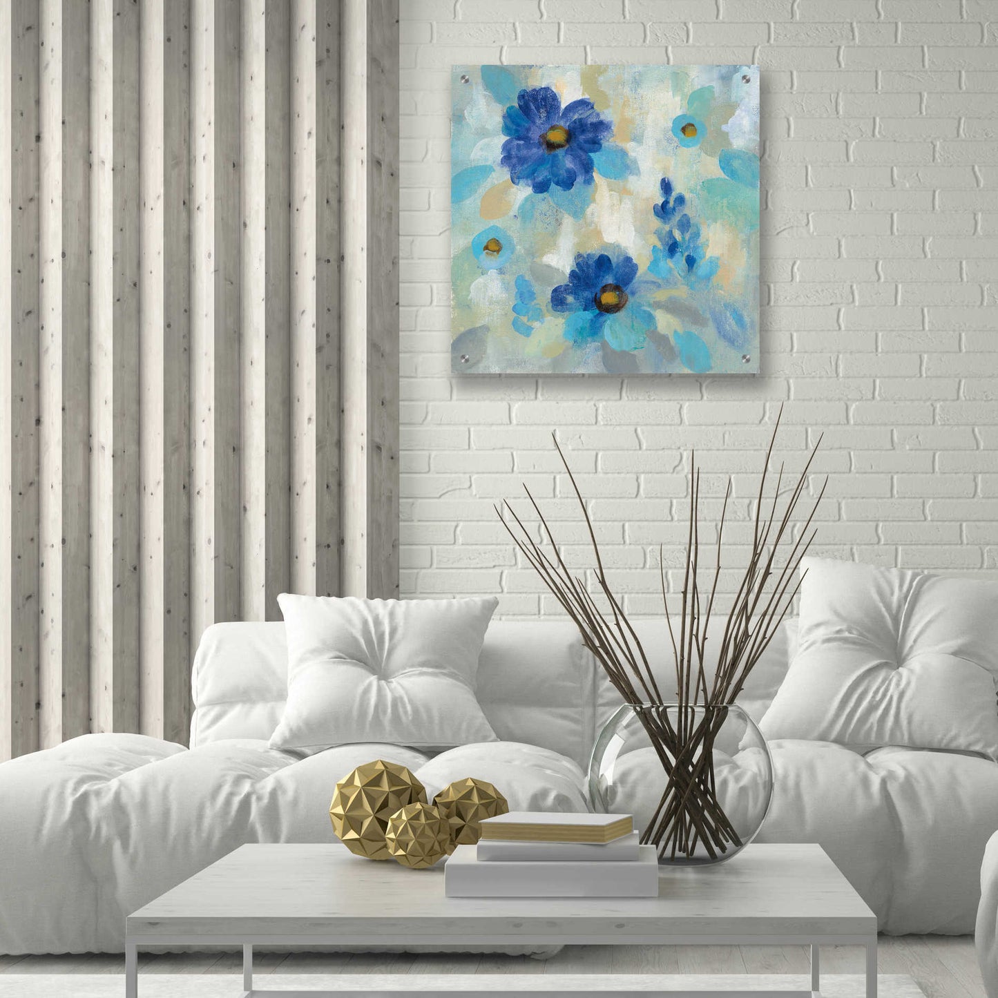 Epic Art 'Blue Flowers Whisper II' by Silvia Vassileva, Acrylic Glass Wall Art,24x24