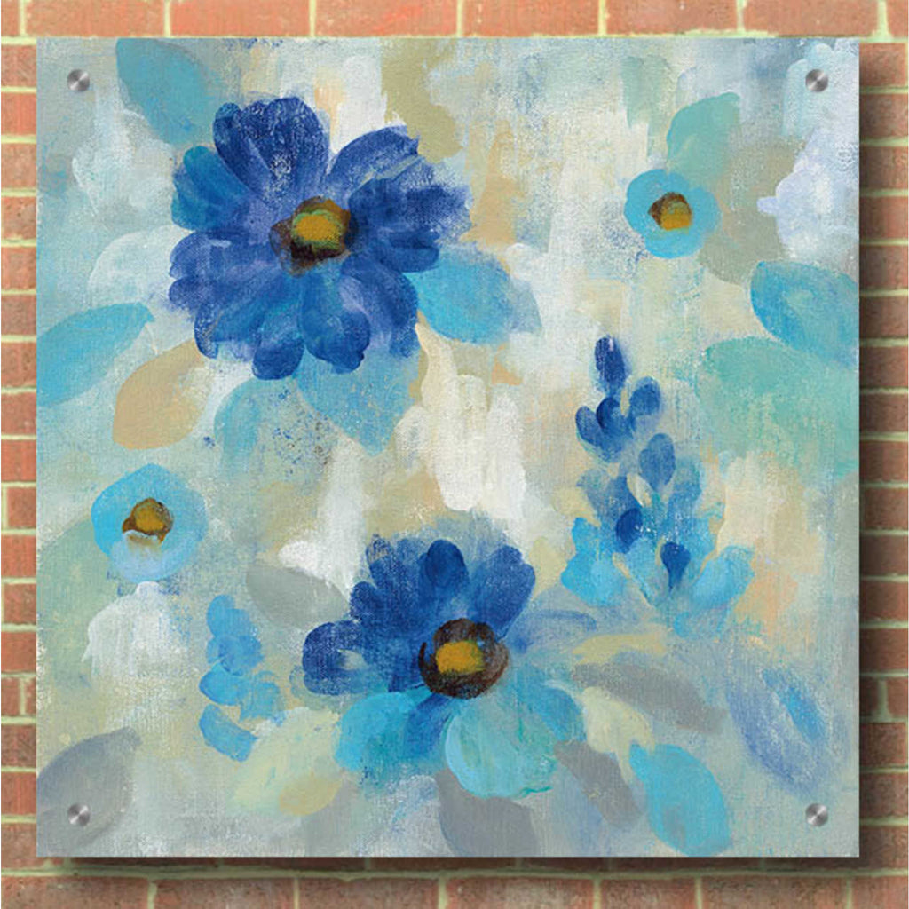 Epic Art 'Blue Flowers Whisper II' by Silvia Vassileva, Acrylic Glass Wall Art,36x36