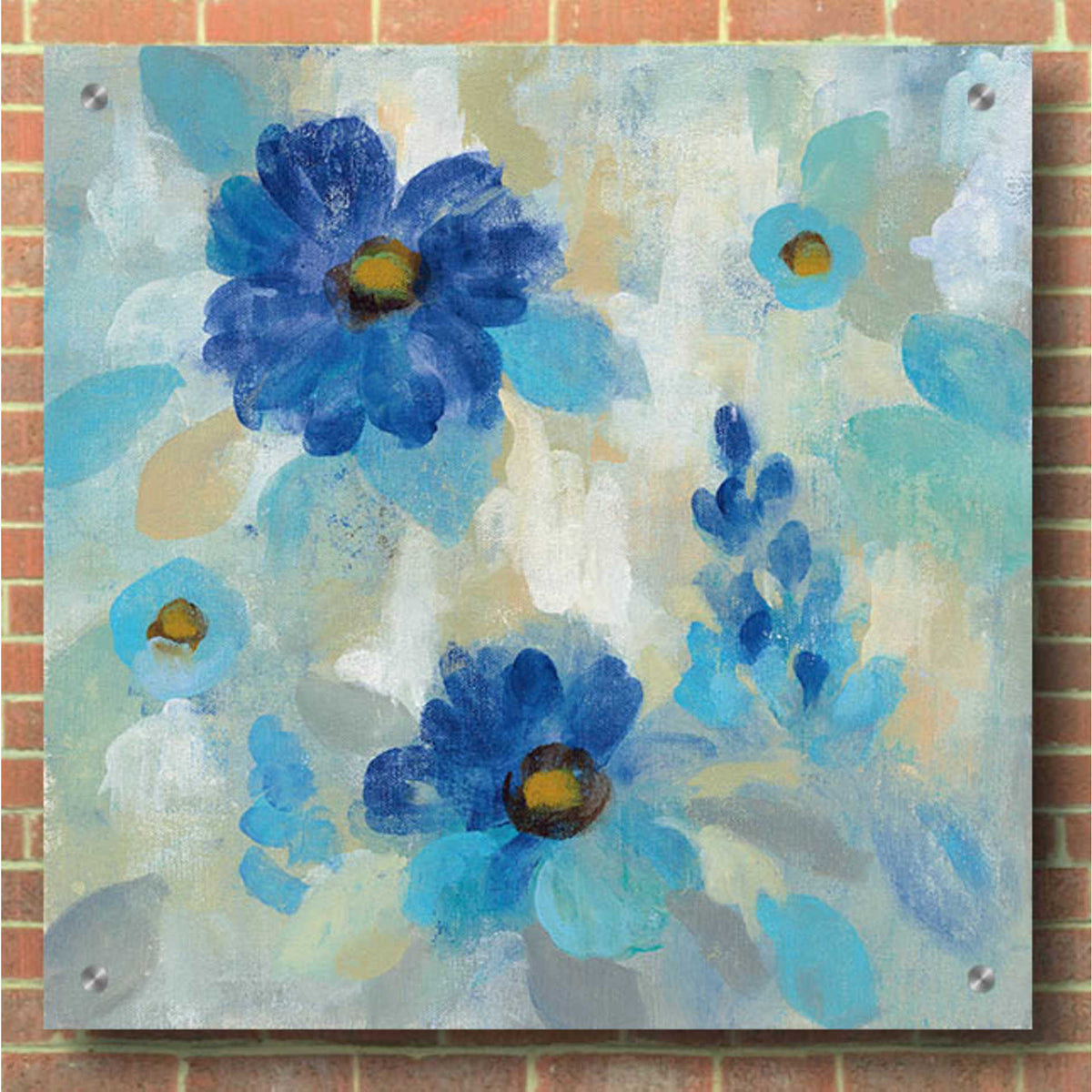 Epic Art 'Blue Flowers Whisper II' by Silvia Vassileva, Acrylic Glass Wall Art,36x36