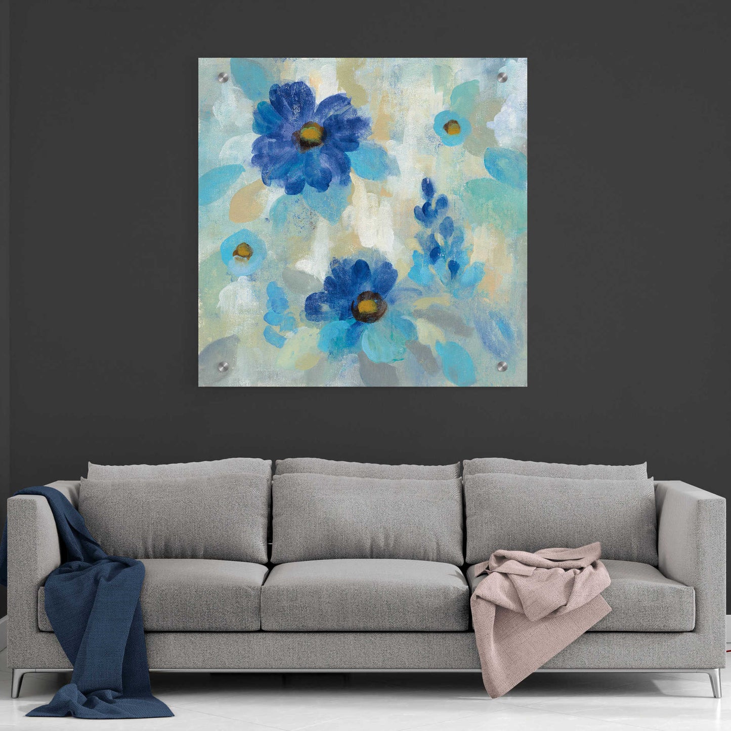 Epic Art 'Blue Flowers Whisper II' by Silvia Vassileva, Acrylic Glass Wall Art,36x36