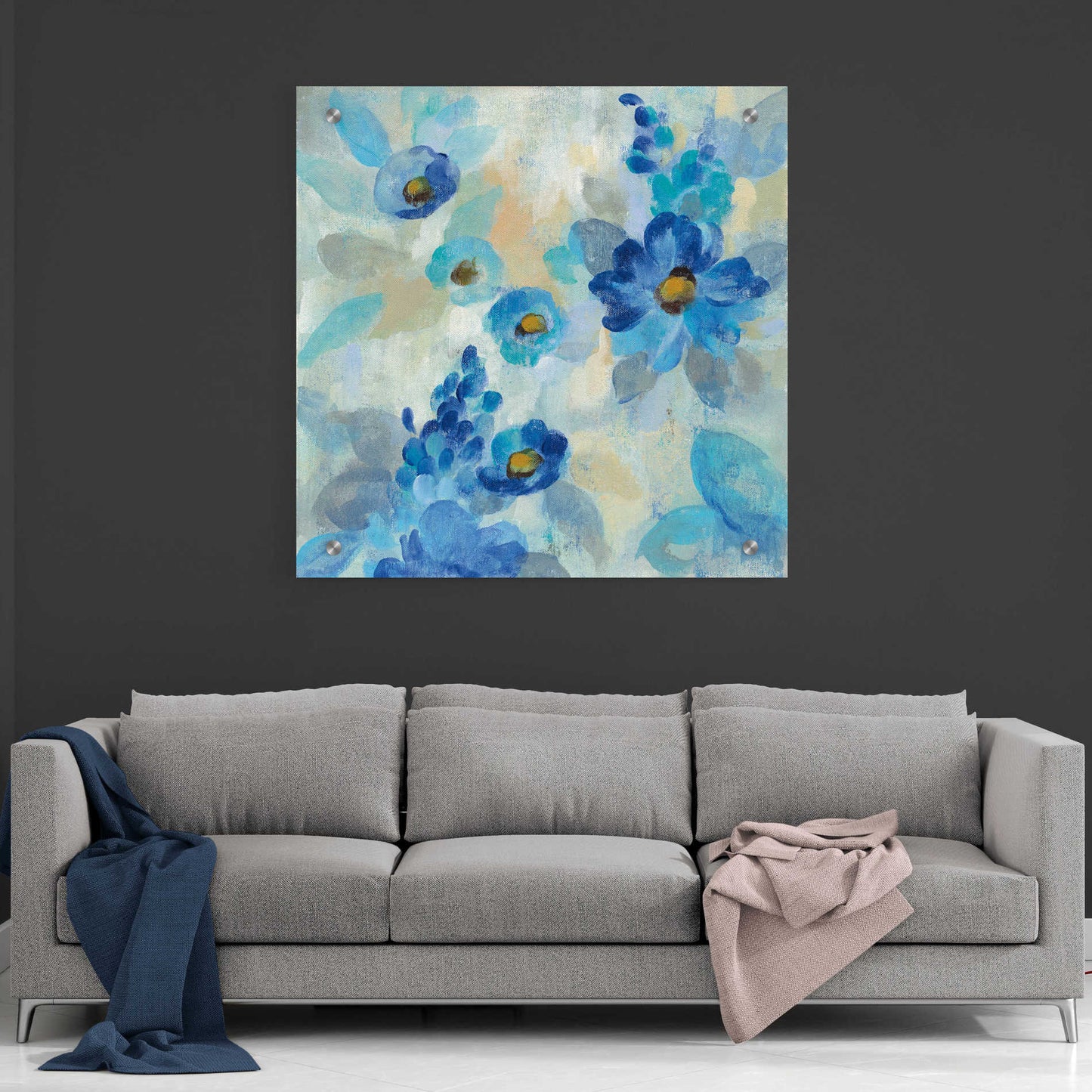 Epic Art 'Blue Flowers Whisper III' by Silvia Vassileva, Acrylic Glass Wall Art,36x36