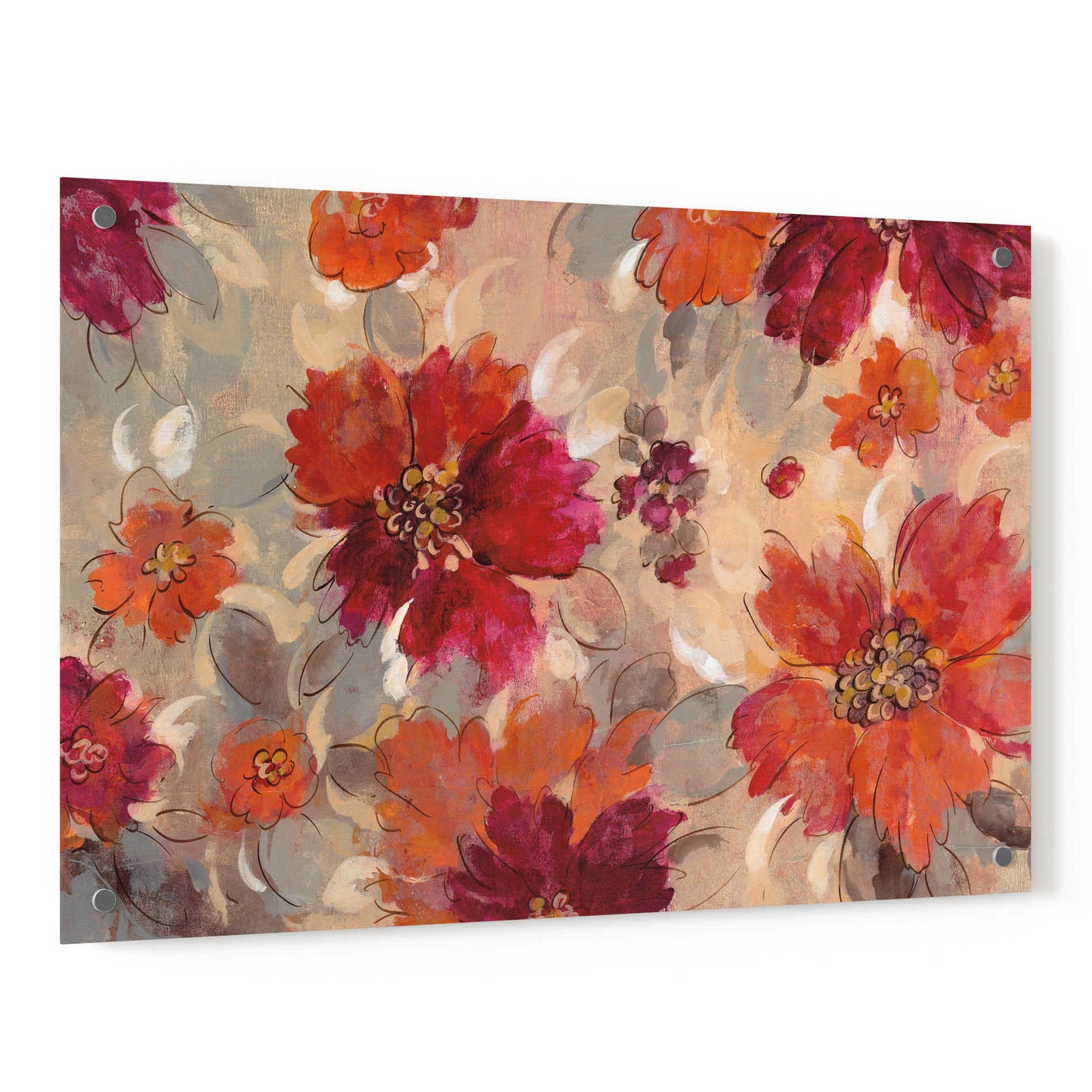 Epic Art 'Magenta and Coral Floral' by Silvia Vassileva, Acrylic Glass Wall Art,36x24