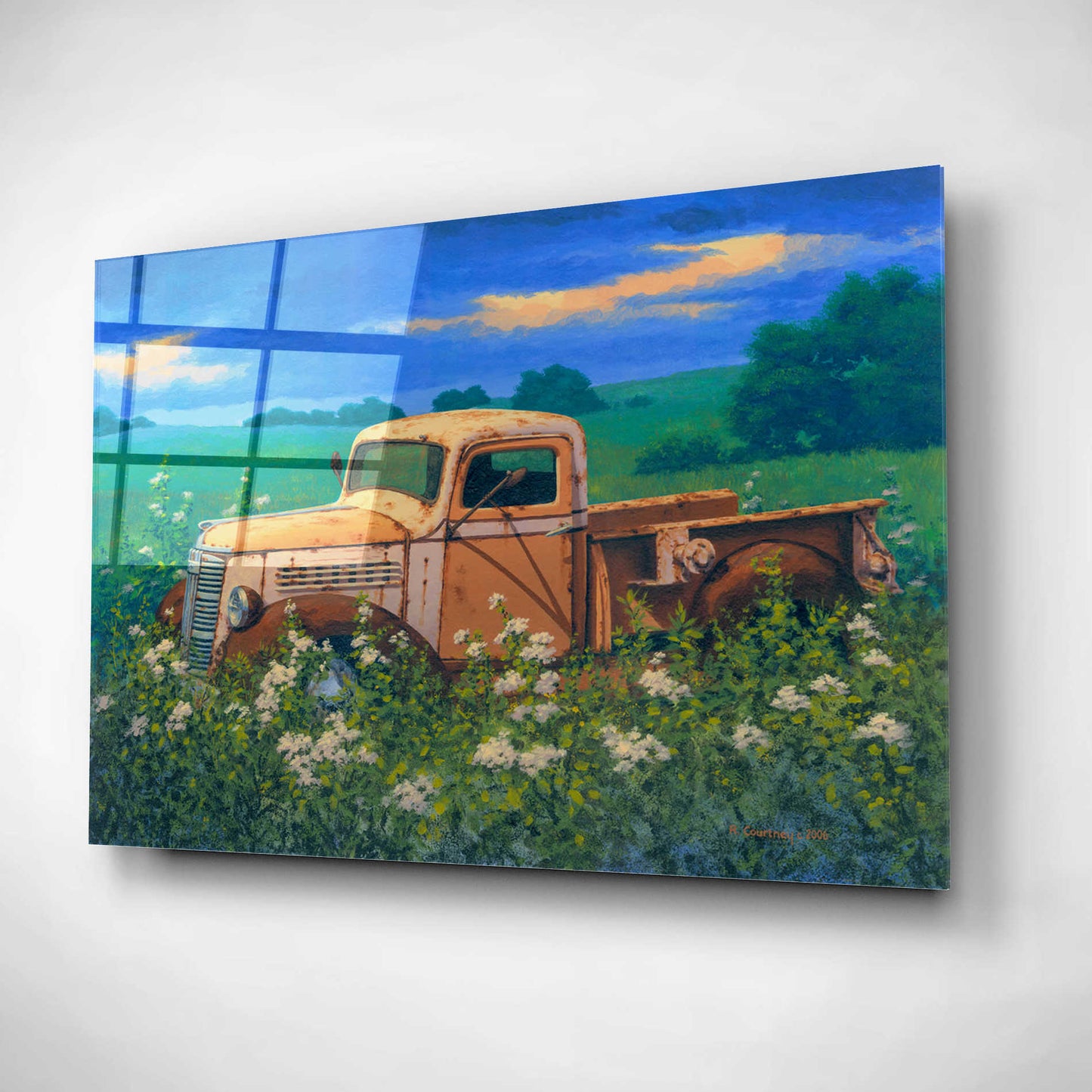 Epic Art 'Truck In the Meadow Adobe' by Richard Courtney, Acrylic Glass Wall Art,16x12