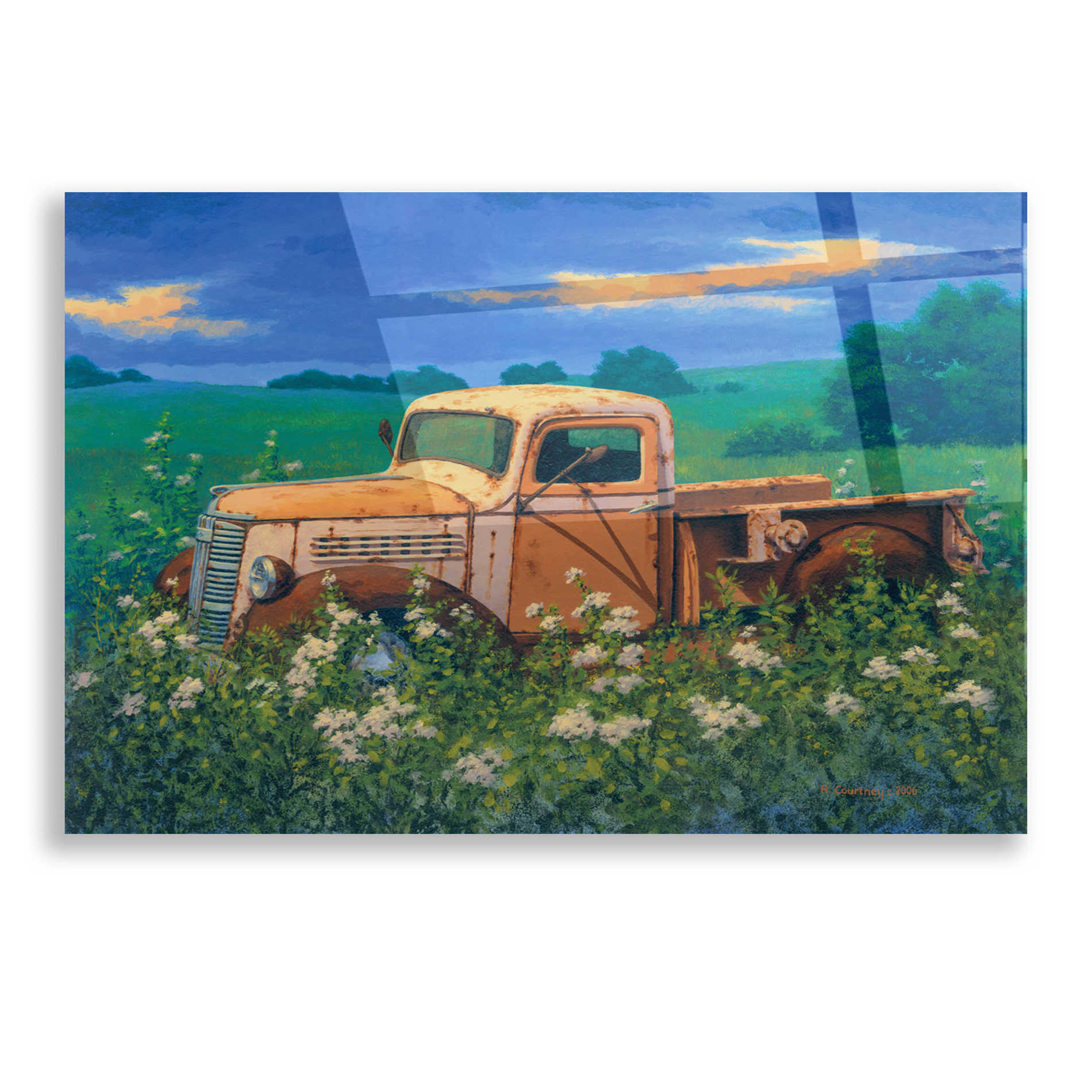 Epic Art 'Truck In the Meadow Adobe' by Richard Courtney, Acrylic Glass Wall Art,16x12