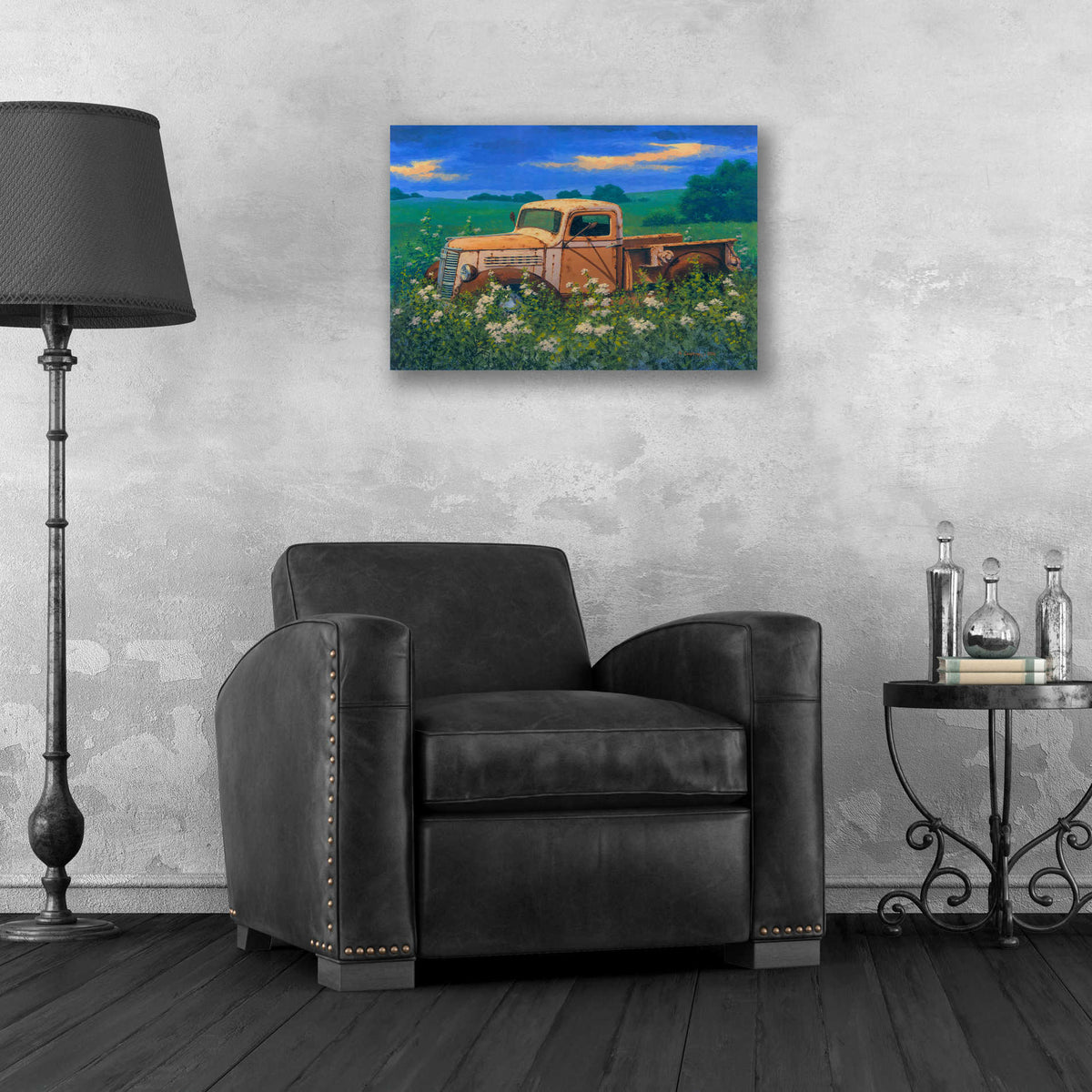Epic Art 'Truck In the Meadow Adobe' by Richard Courtney, Acrylic Glass Wall Art,24x16