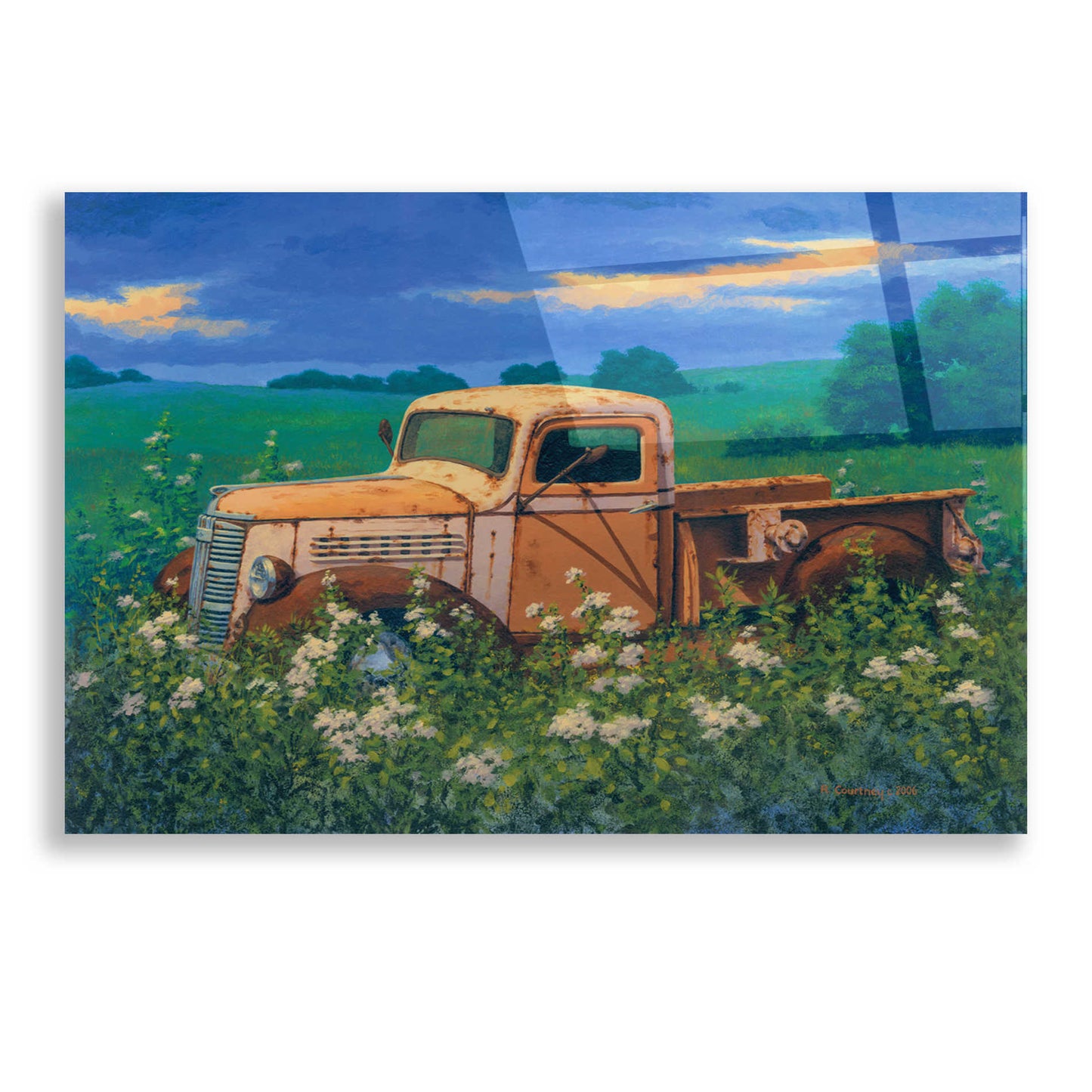 Epic Art 'Truck In the Meadow Adobe' by Richard Courtney, Acrylic Glass Wall Art,24x16